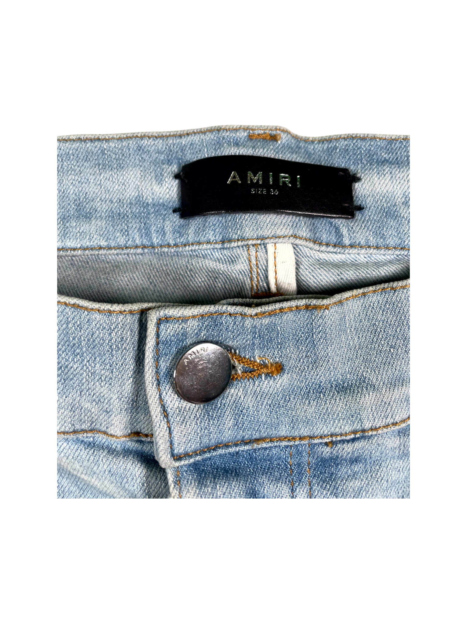 Amiri Leather Patch MX1 Light Wash & White Jeans