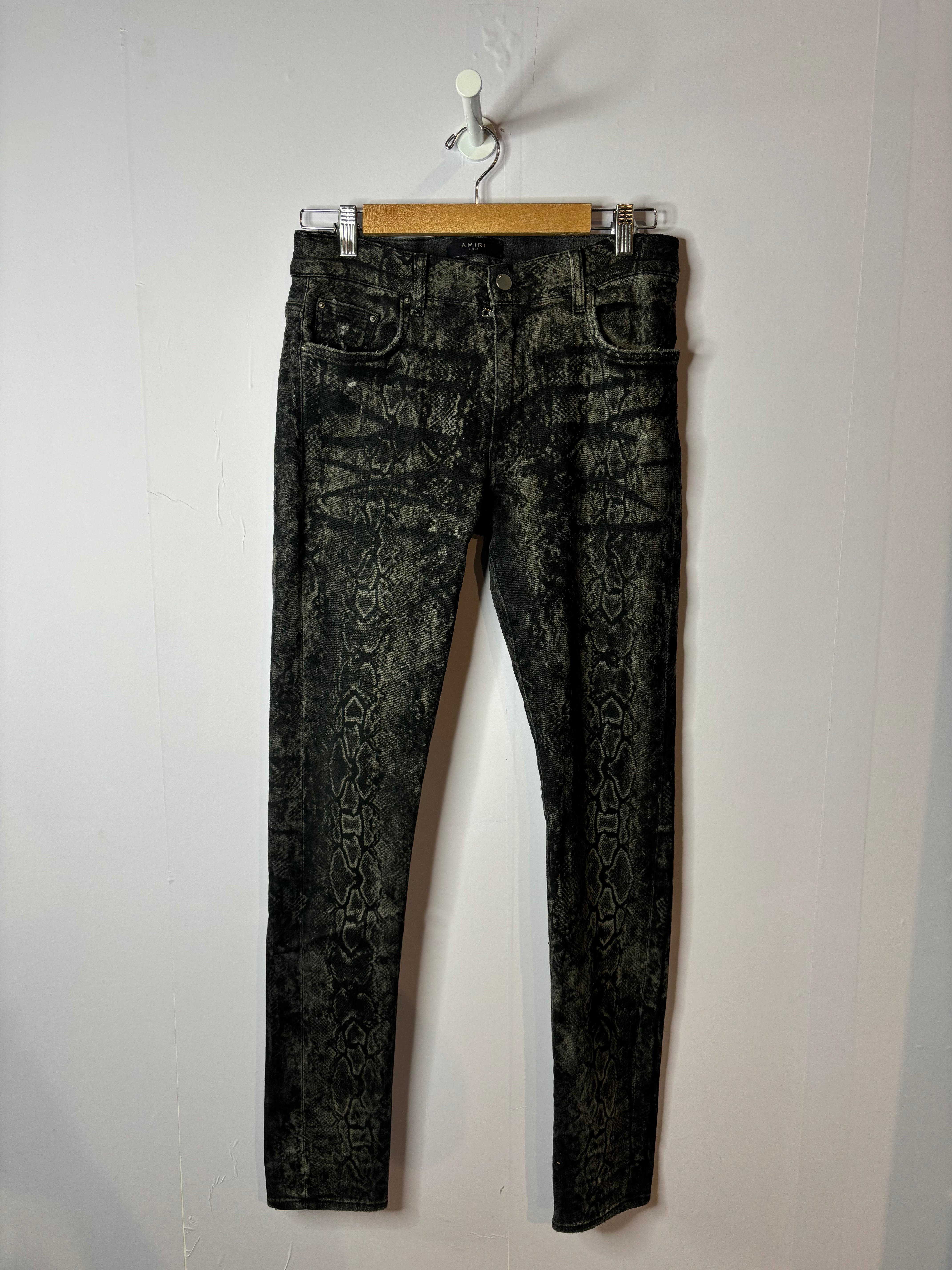 Amiri Stack Grey Snakeskin Jeans
