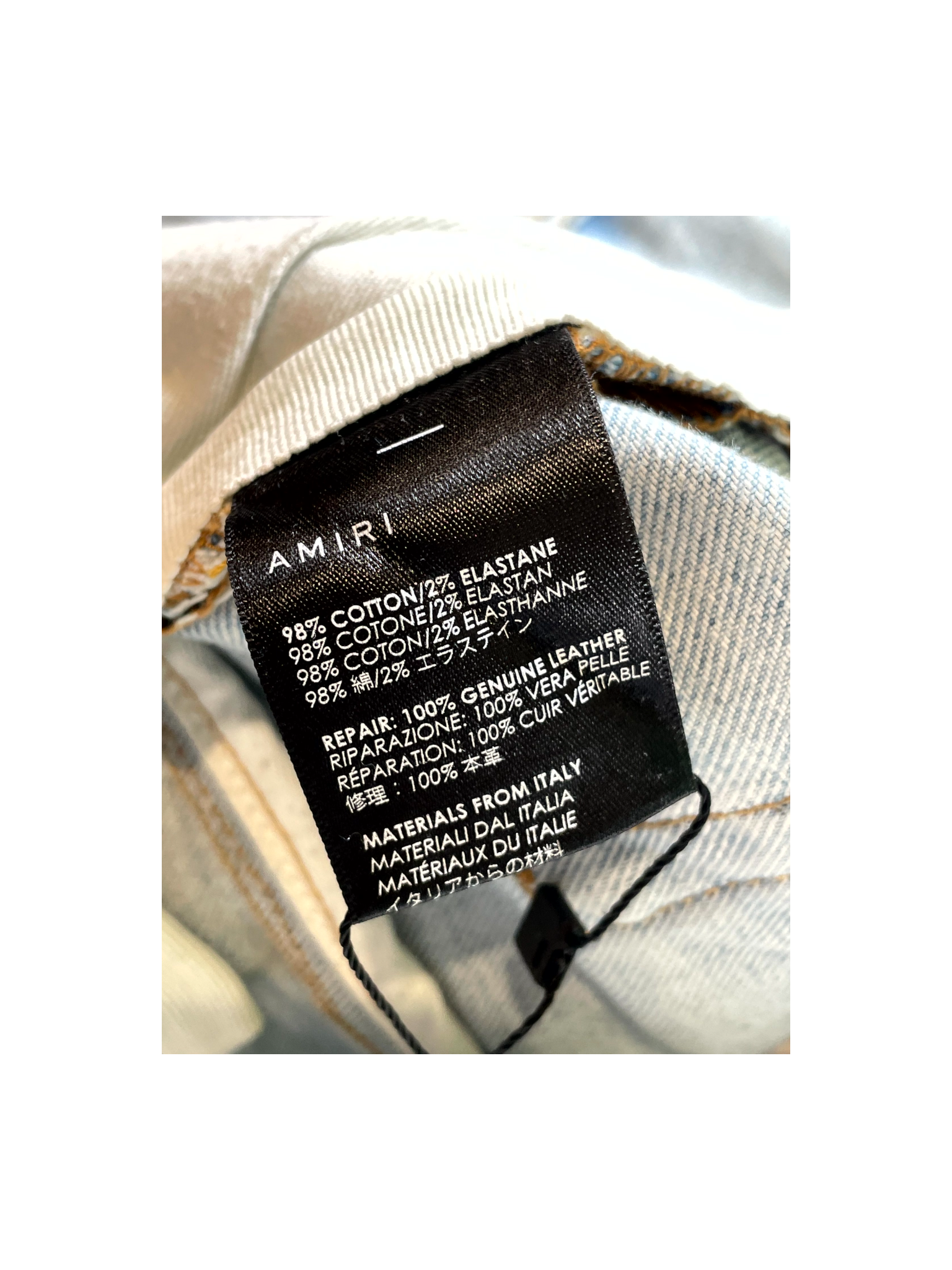 Amiri Leather Patch MX1 Light Wash & White Jeans