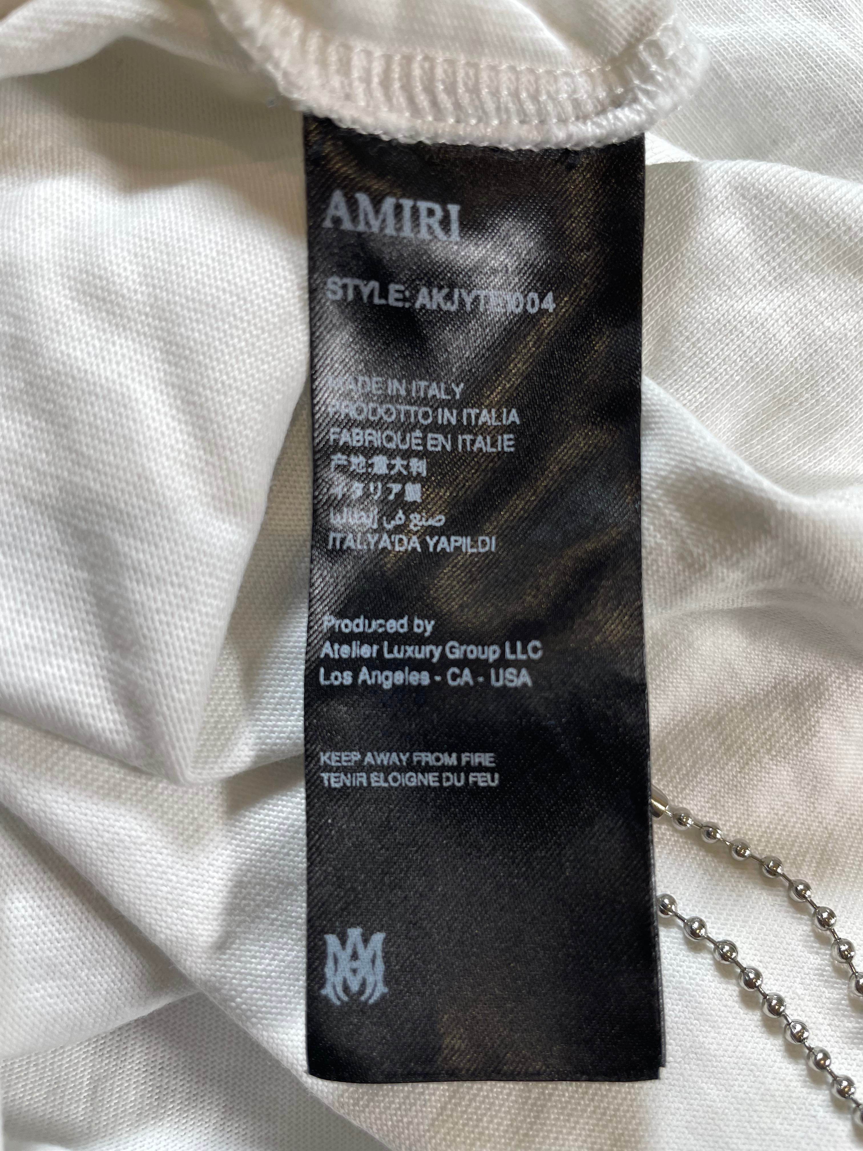 Amiri Blue Staggered Logo White Tee