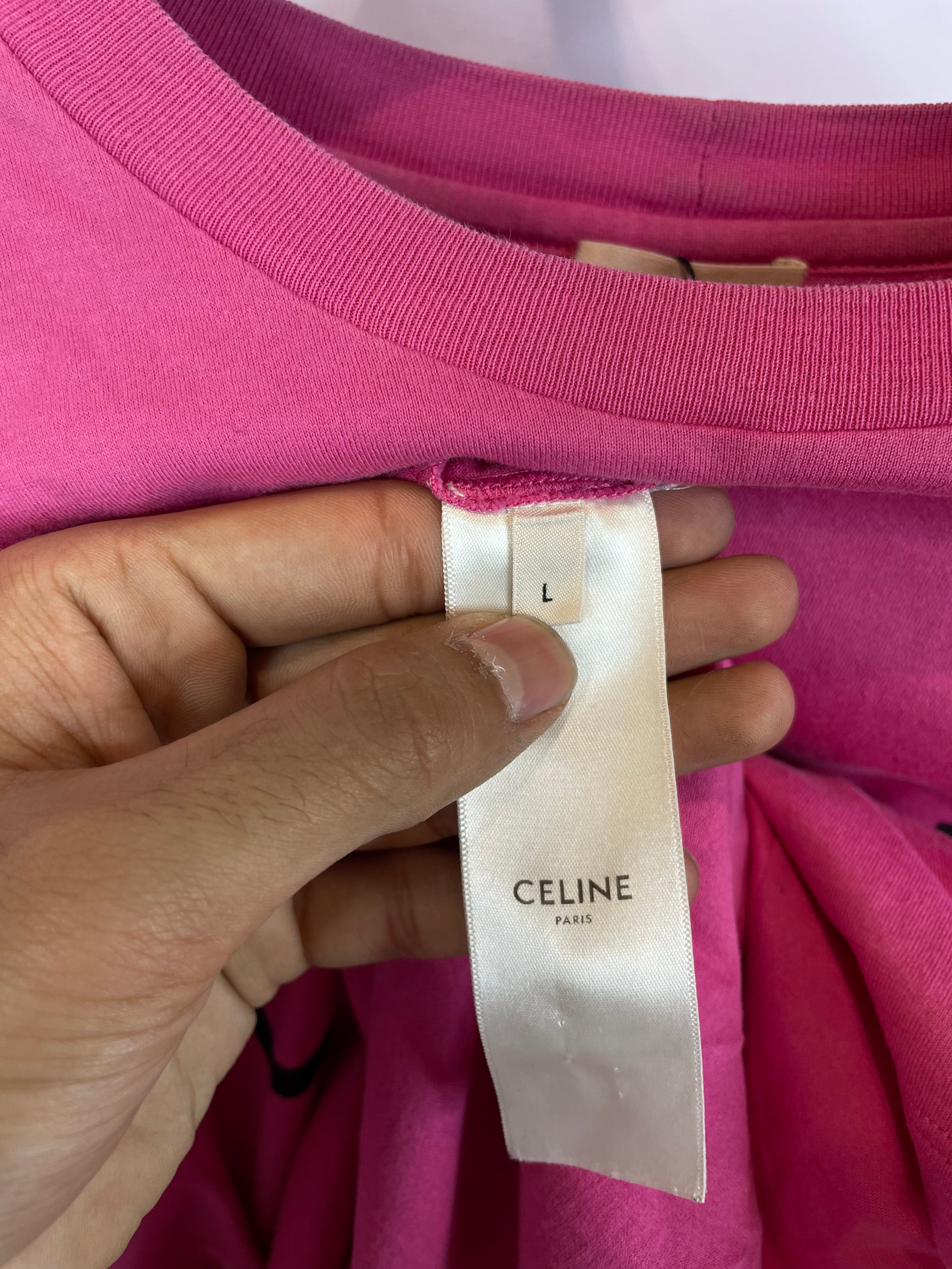 Celine Spellout Tee Hot Pink Used Large