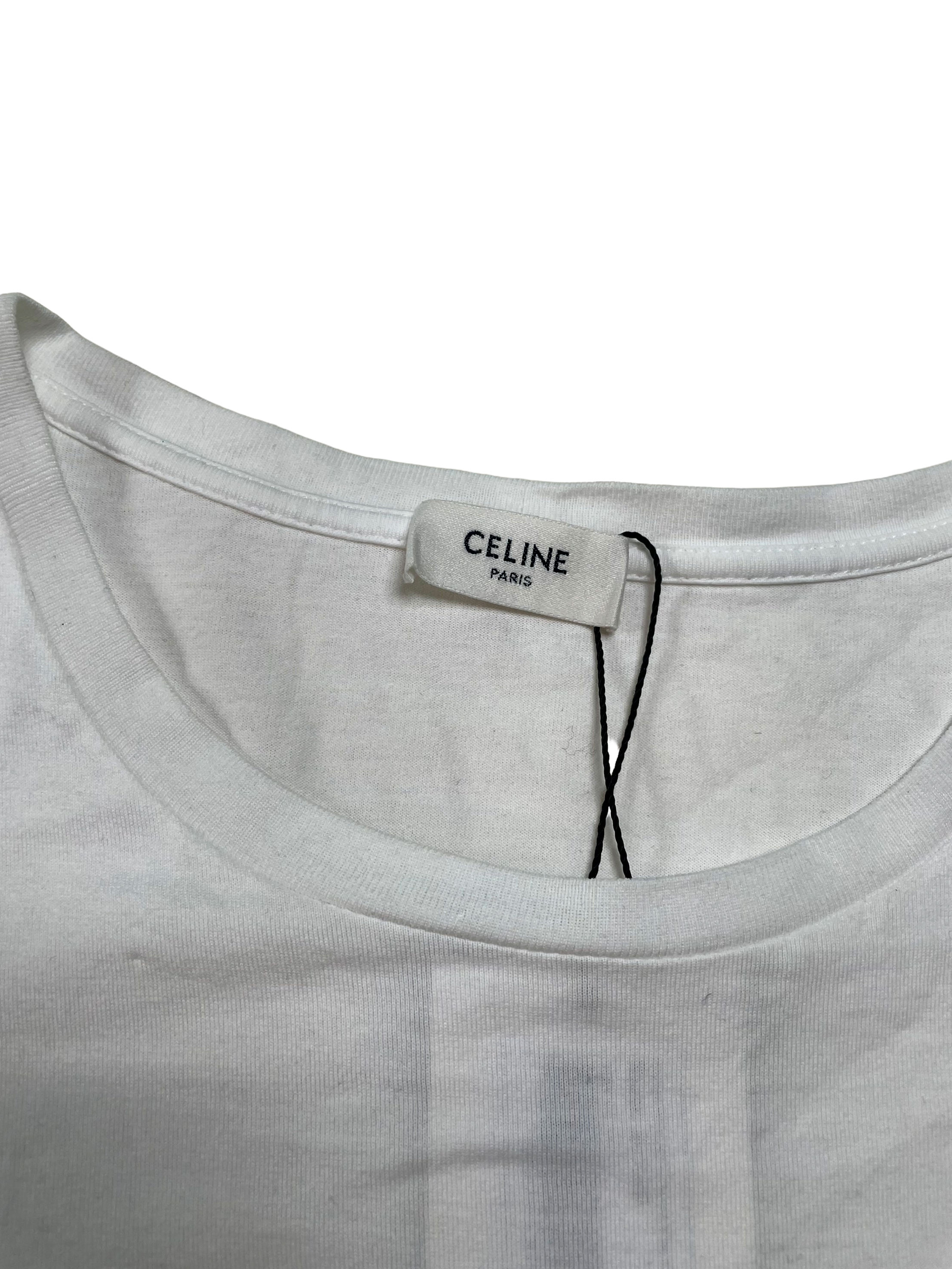 Celine Women's Spellout Logo White & Black Tee
