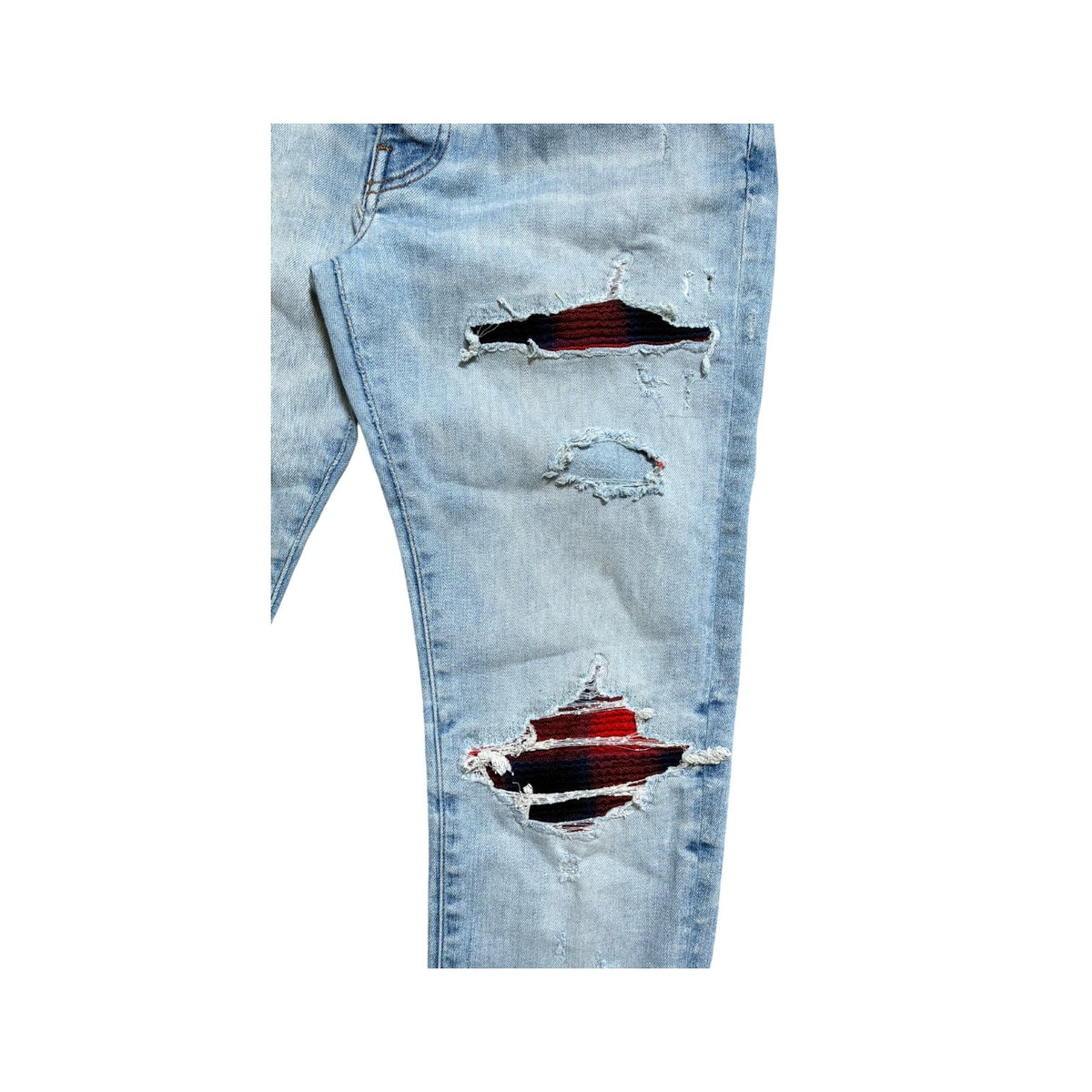 Amiri MX1 Patch Light Wash, Navy & Red Jeans