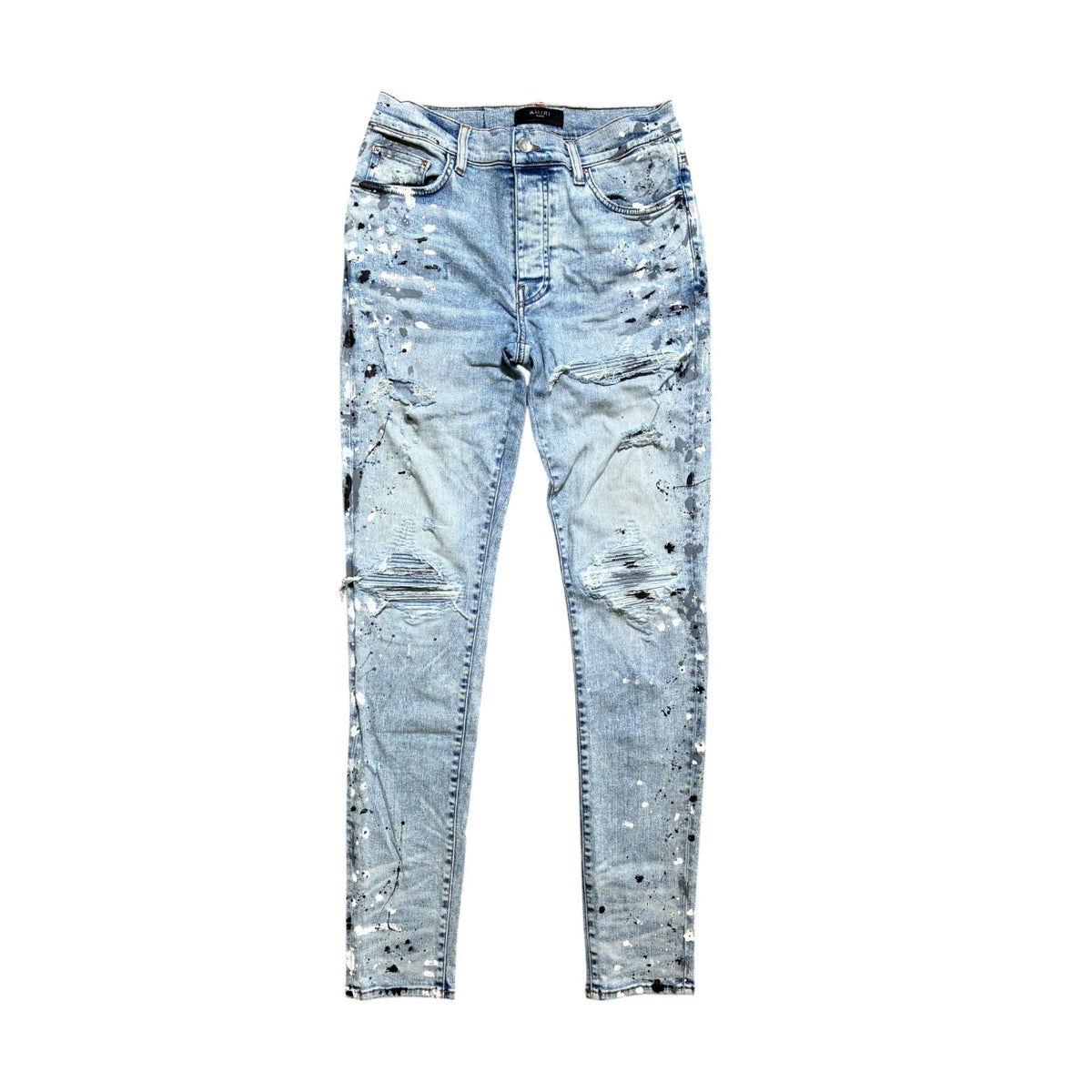 Amiri "MX1" Denim Splatter Patch Light Wash Jeans