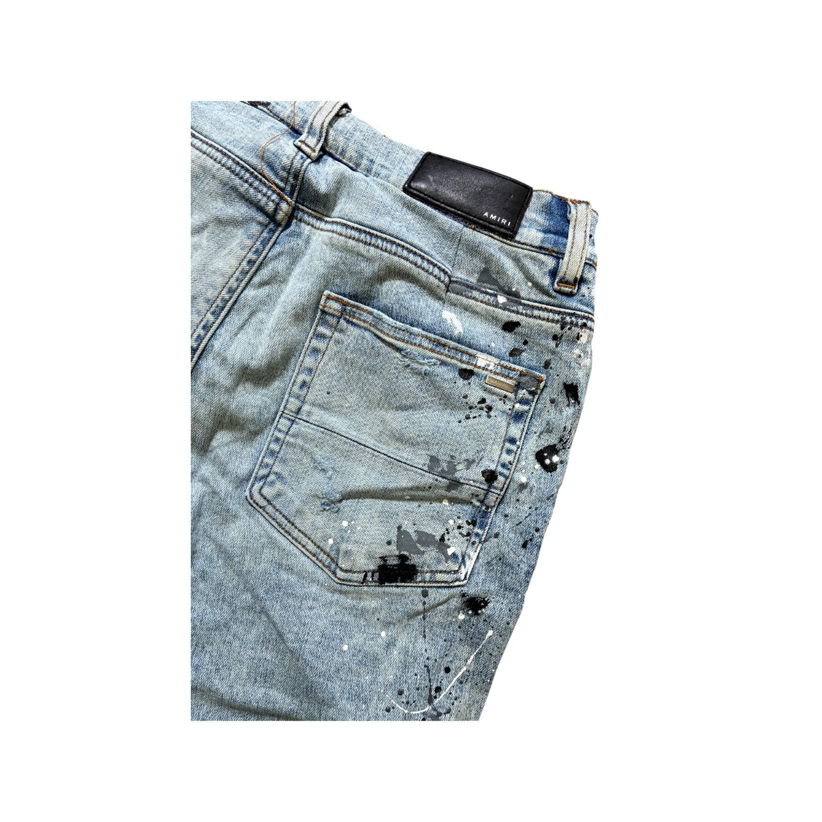 Amiri "MX1" Denim Splatter Patch Light Wash Jeans
