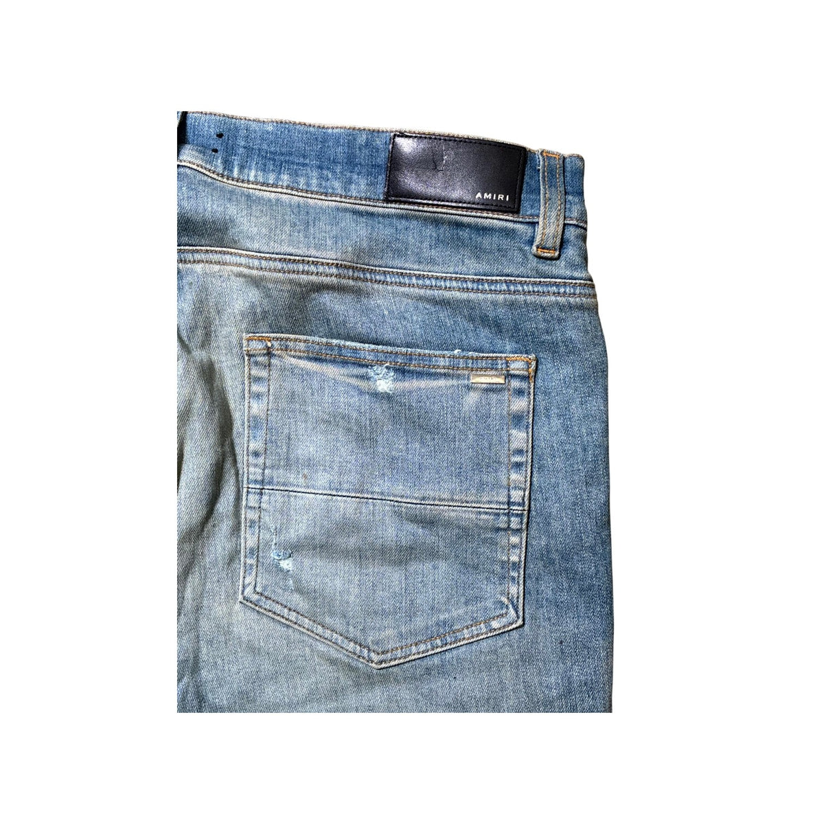 Amiri Honeycomb Tie Dye Thrasher Patch Light Wash Jeans