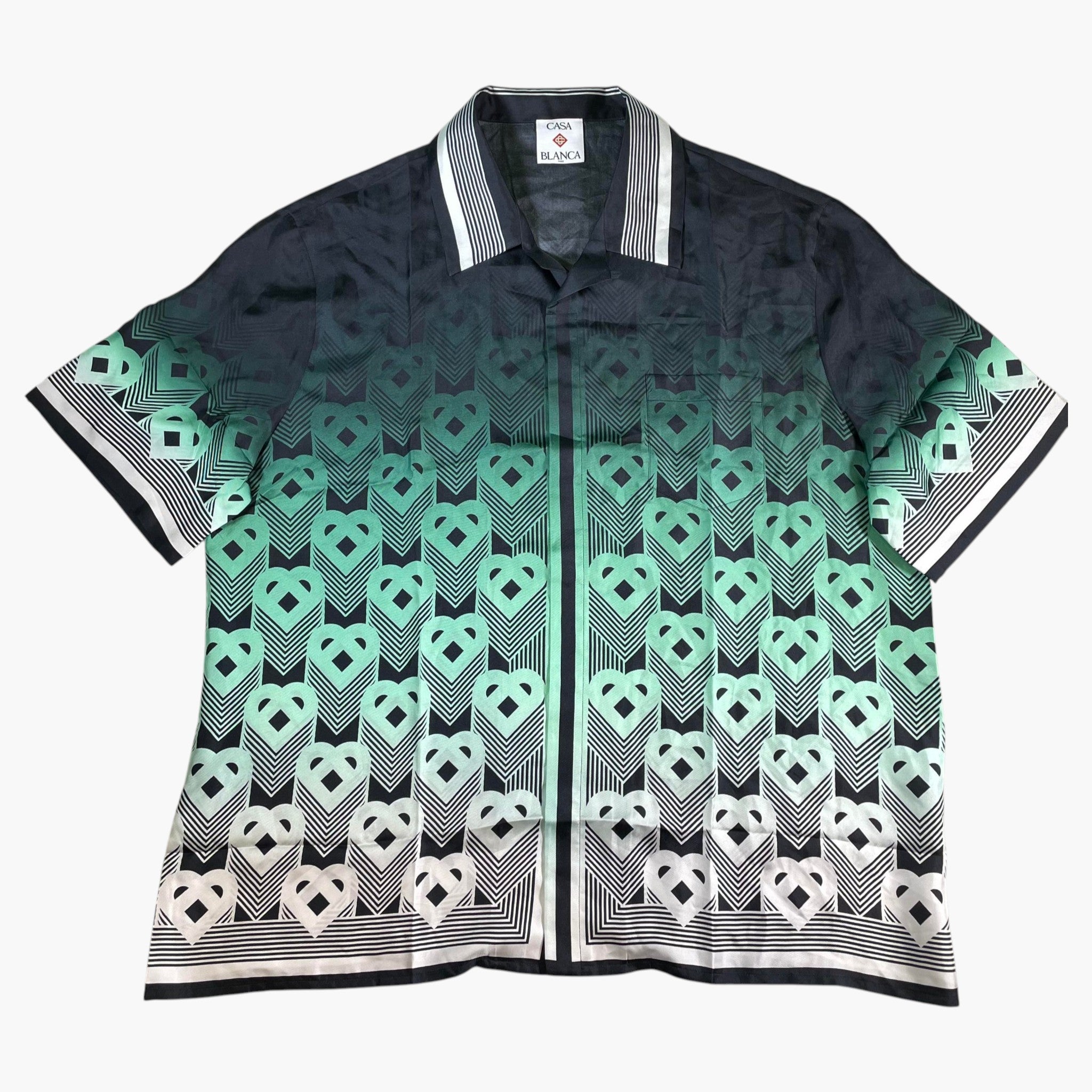 Casablanca Gradient Monogram Short Sleeve Green Silk Shirt