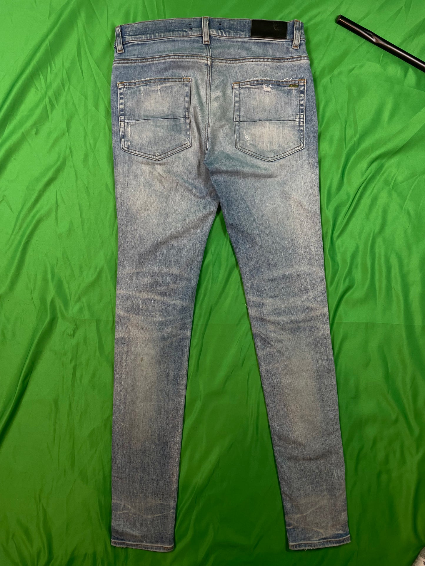 Amiri MX1 Orange Crackle Patch Light Wash Blue Jeans