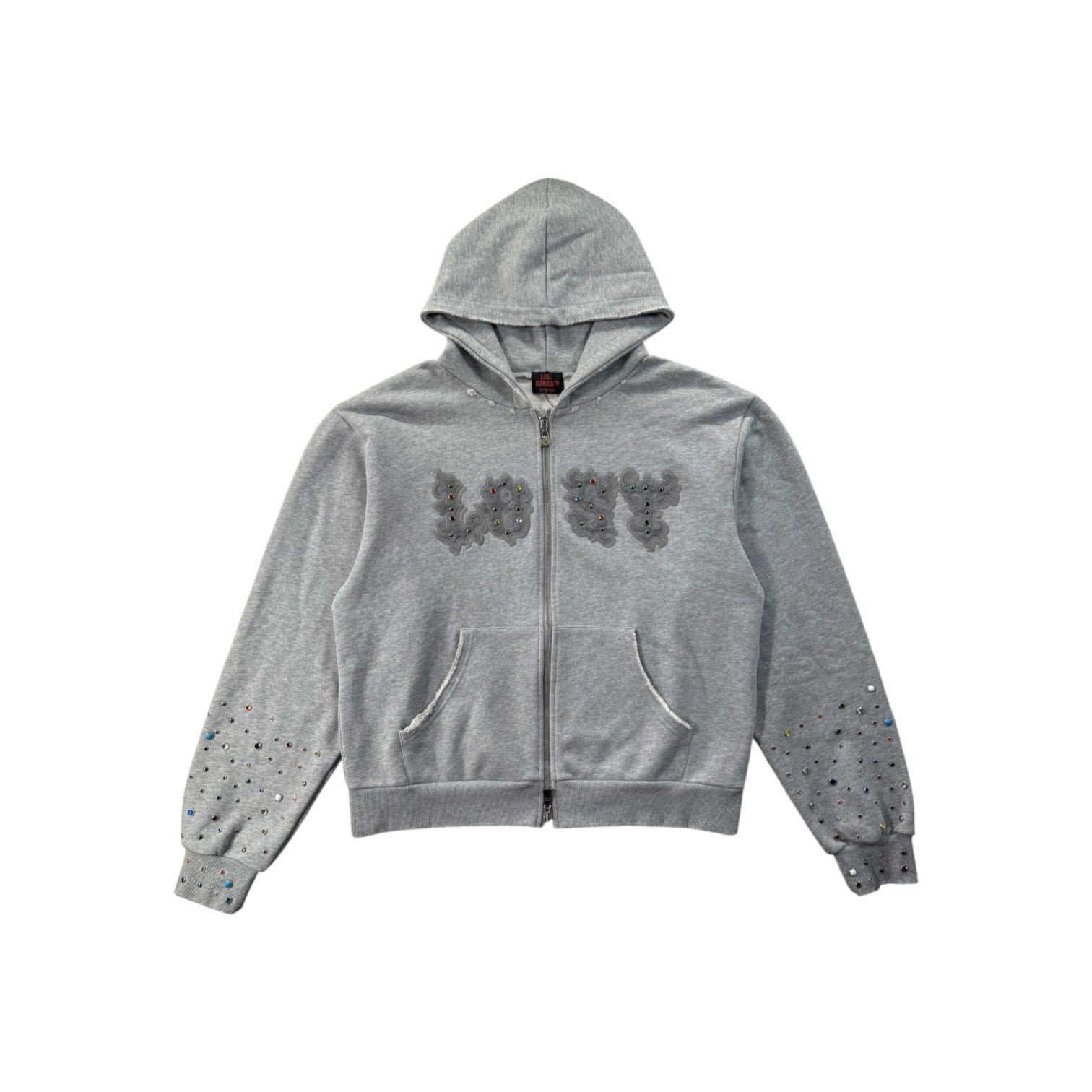 Lost Intricacy Patch 2.0 (Multi Color Stones) Zip Up Grey Hoodie