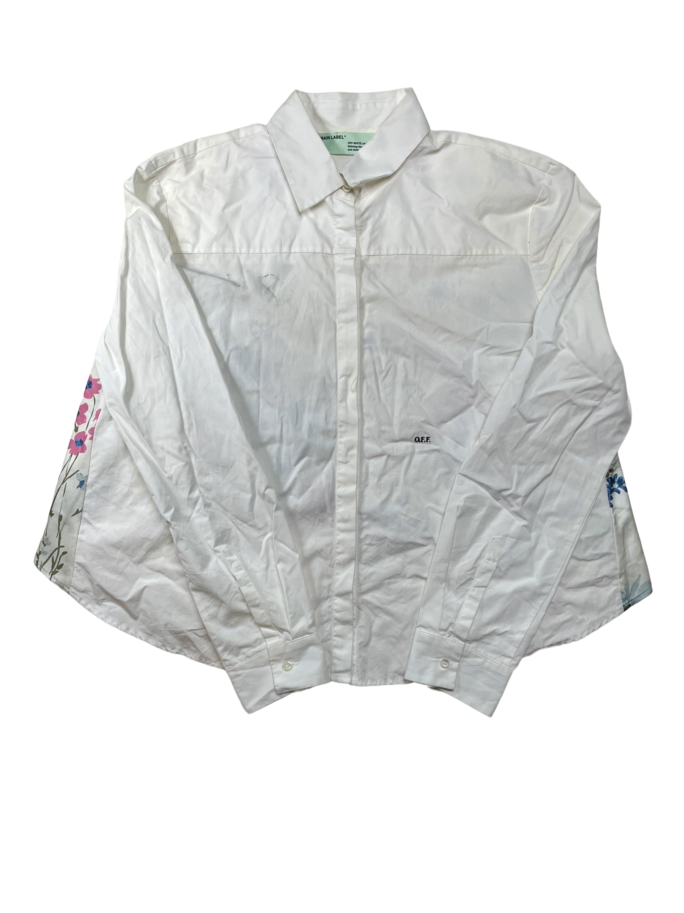 Off White Floral Button Up White & Blue Shirt