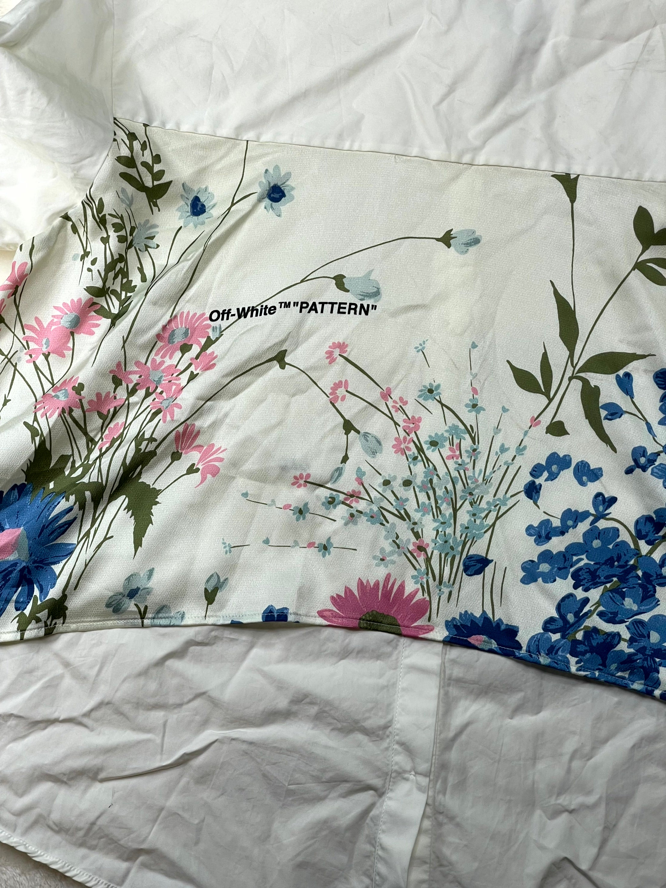 Off White Floral Button Up White & Blue Shirt