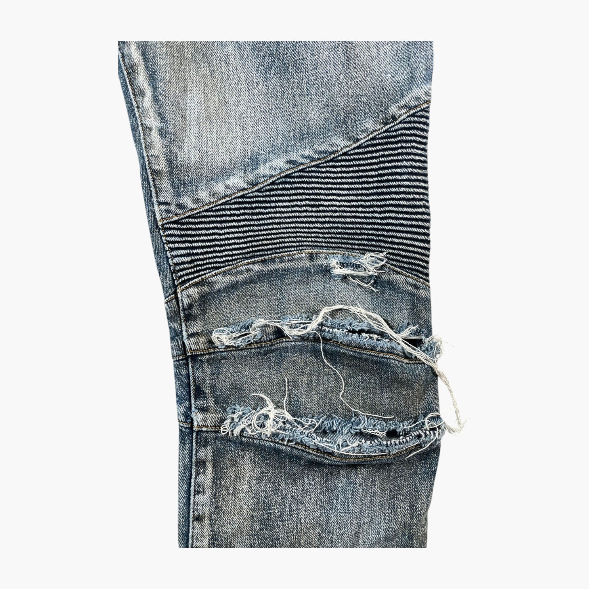 Balmain Distressed Biker Light Wash Jeans
