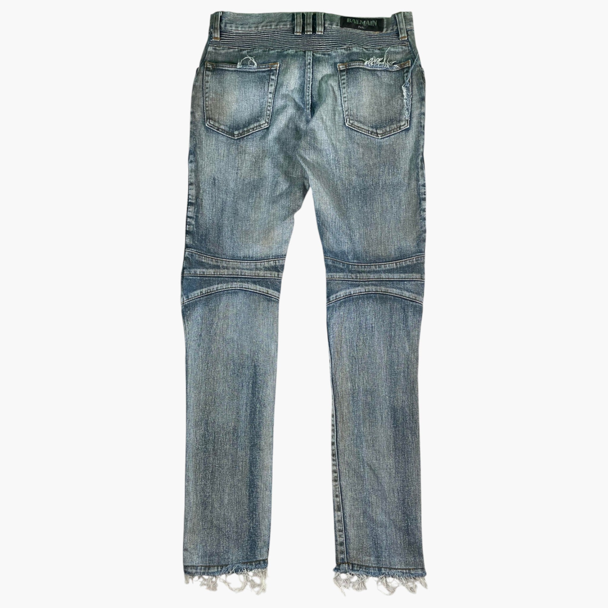 Balmain Distressed Biker Light Wash Jeans
