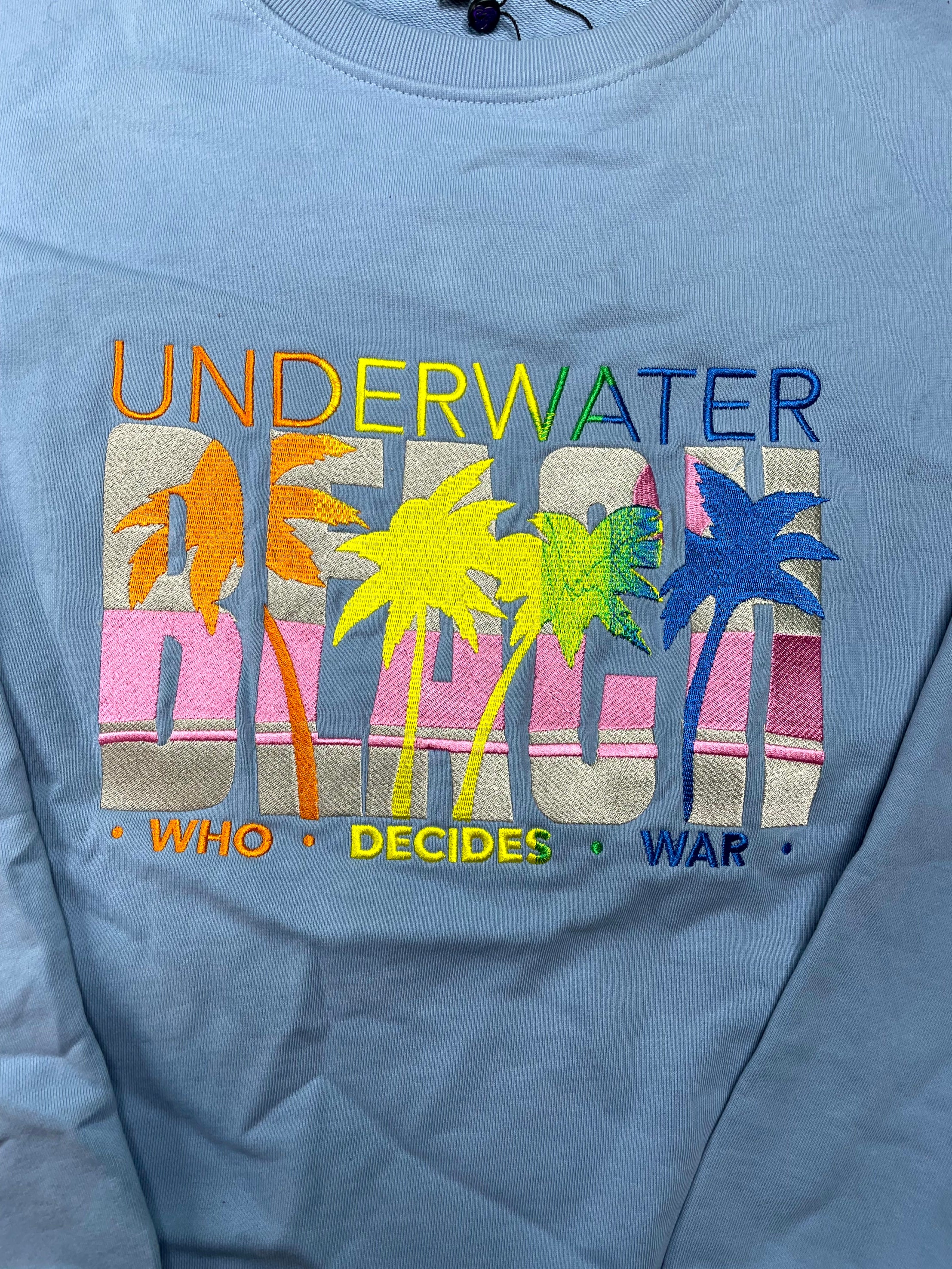 Who Decides War Underwater Beach Blue Crewneck