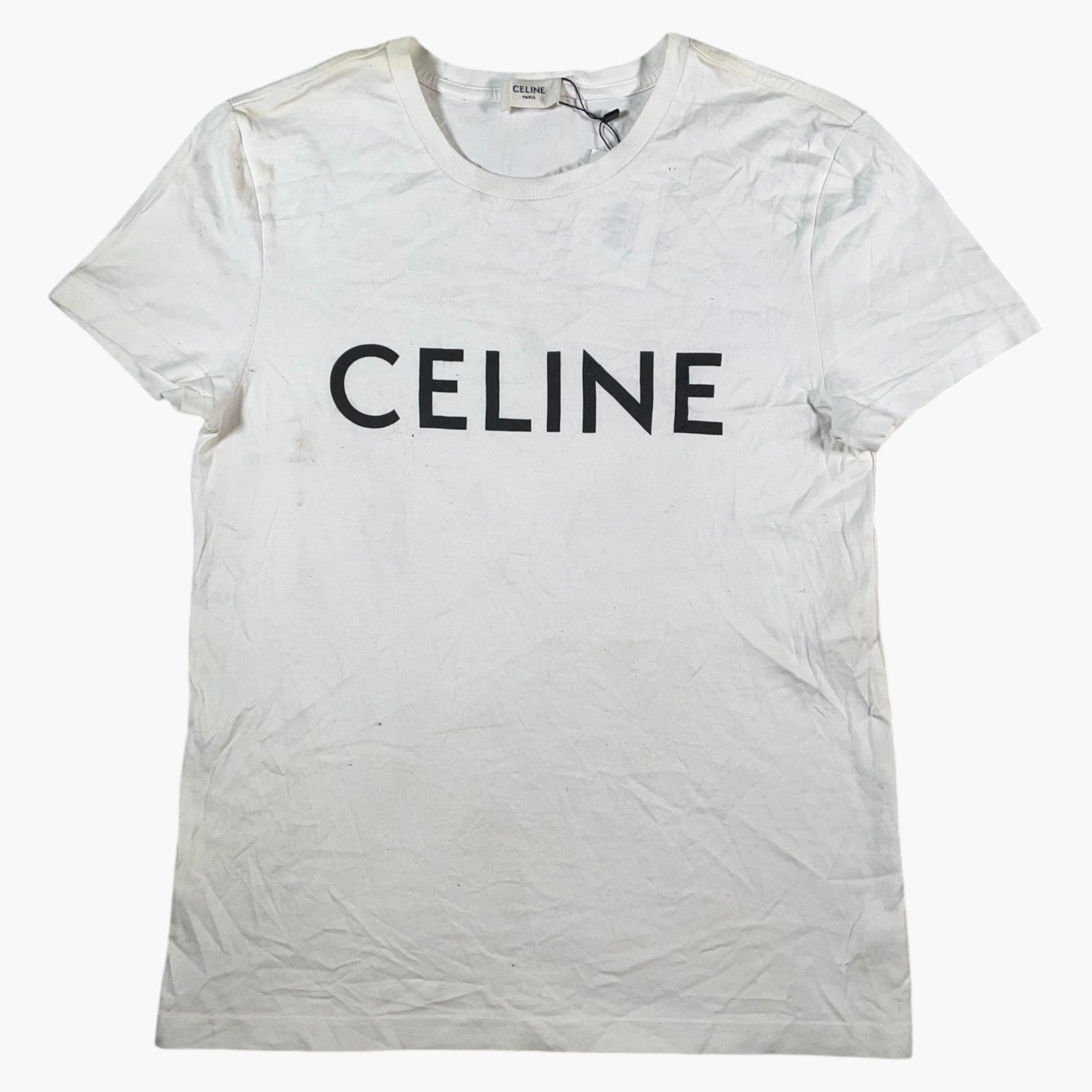 Celine Spell out Logo White & Black Tee