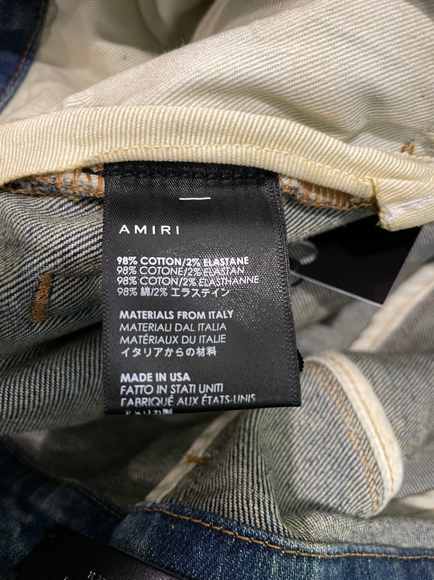 Amiri MX1 Wax White Wool Patch Blue Jeans