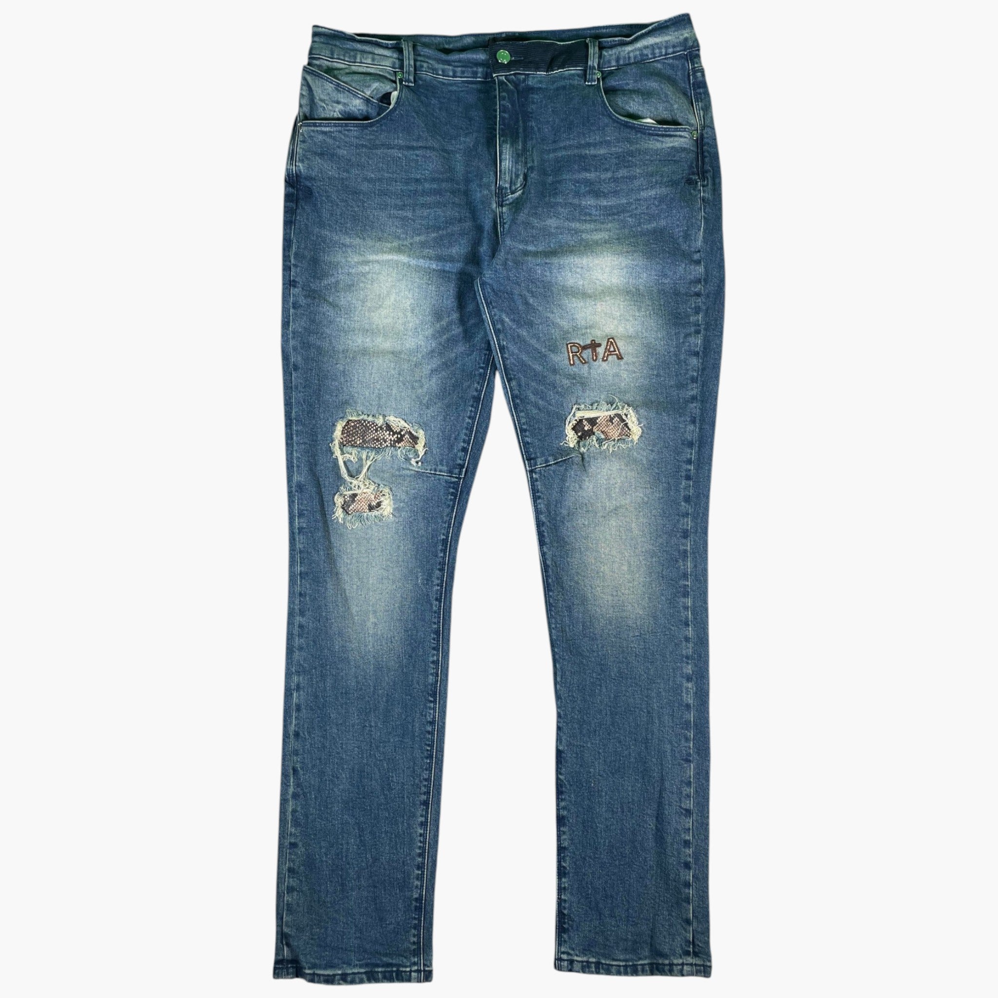 RTA Snakeskin Patchwork Dark Wash Jeans