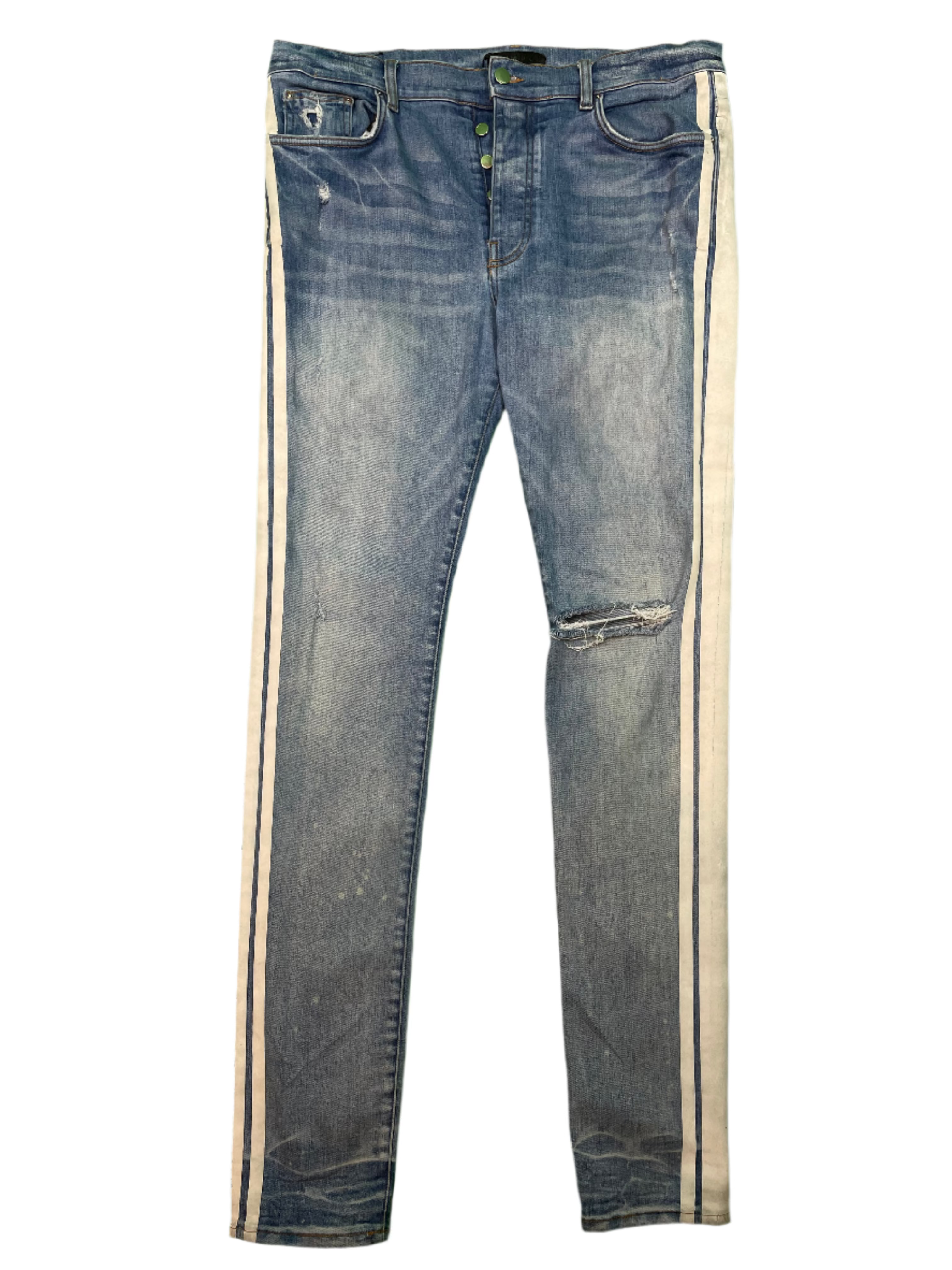 Amiri Light Wash White Stripe Blue Jeans