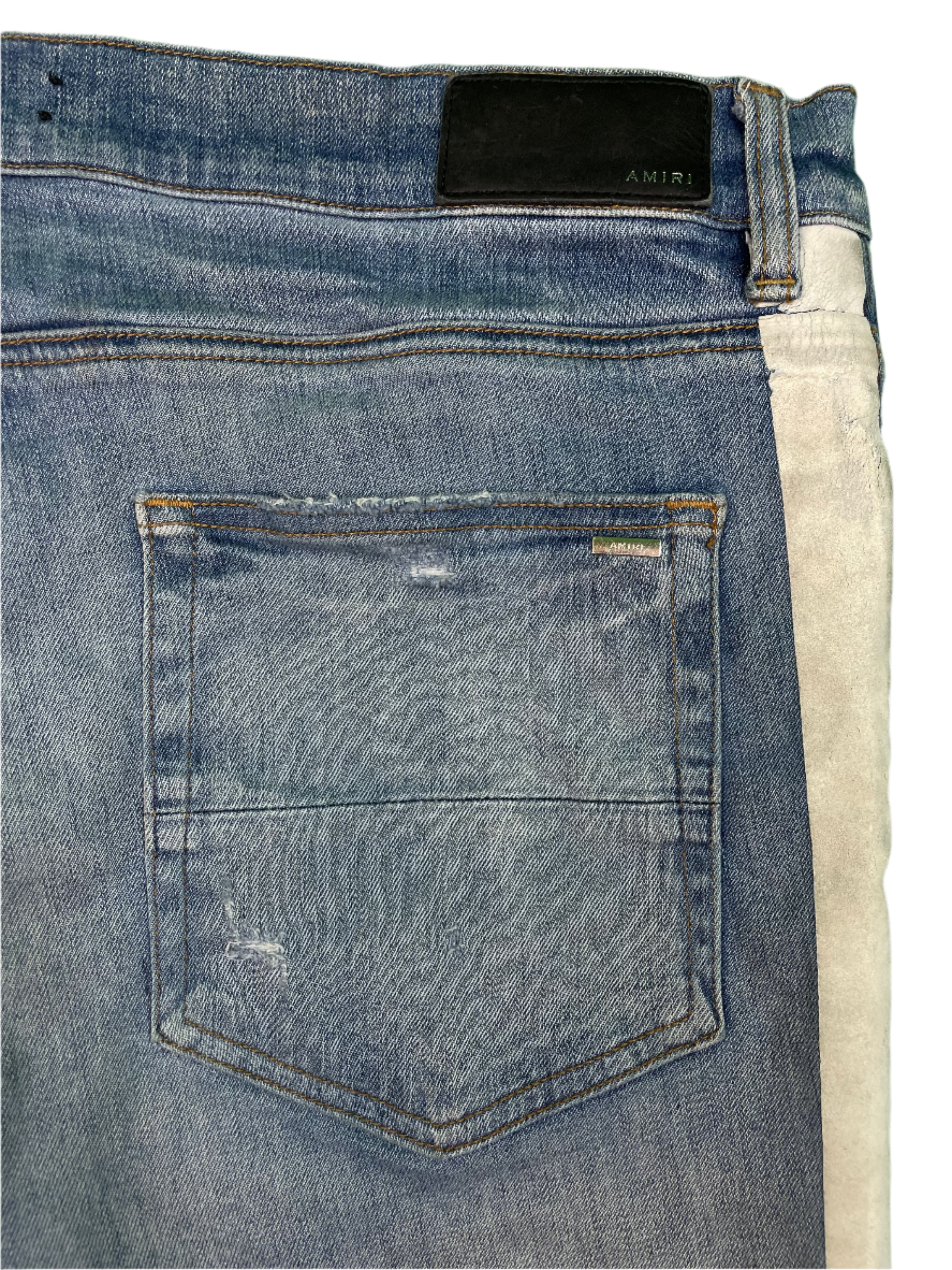 Amiri Light Wash White Stripe Blue Jeans