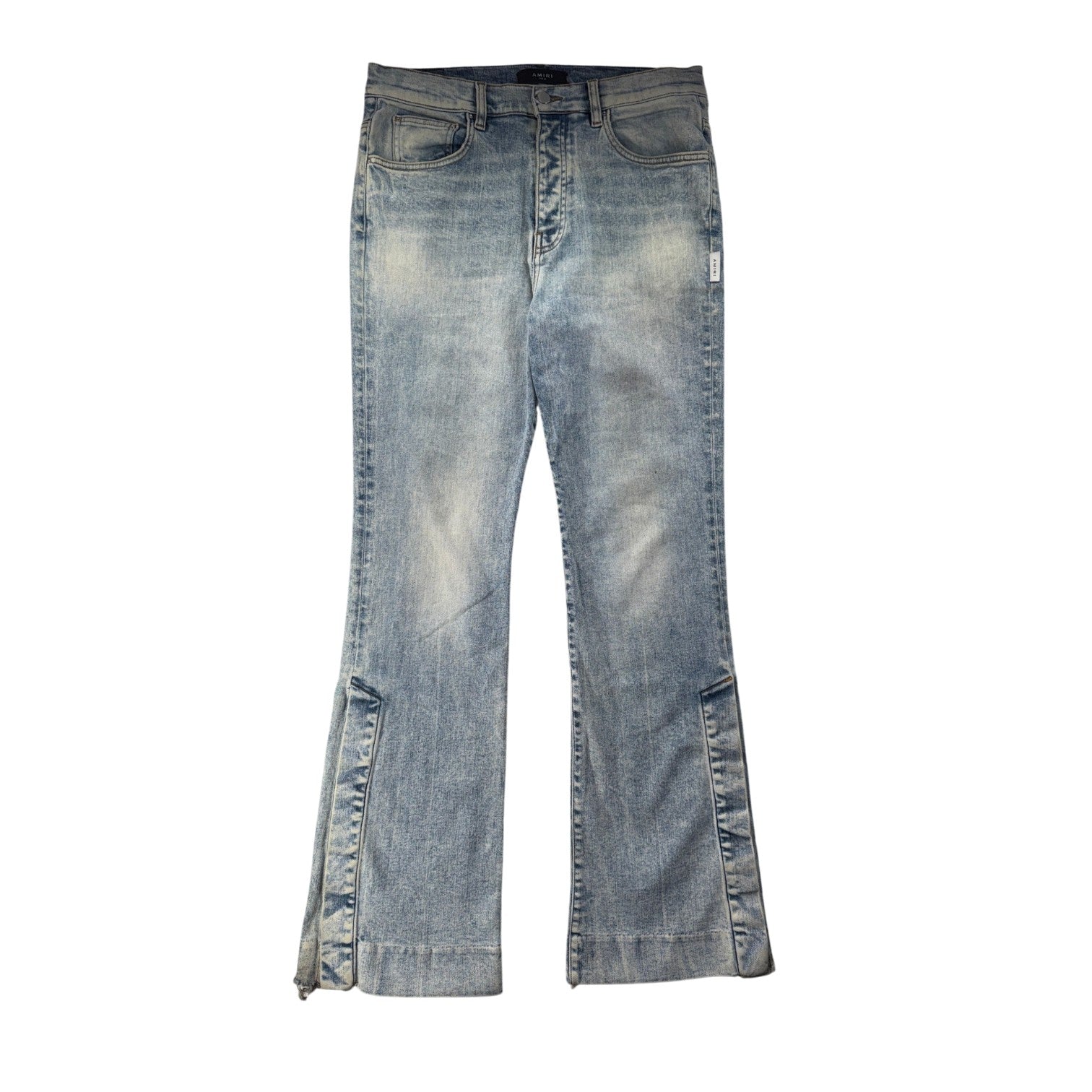 Amiri Button Snap Flare Stacked Light Wash Jeans