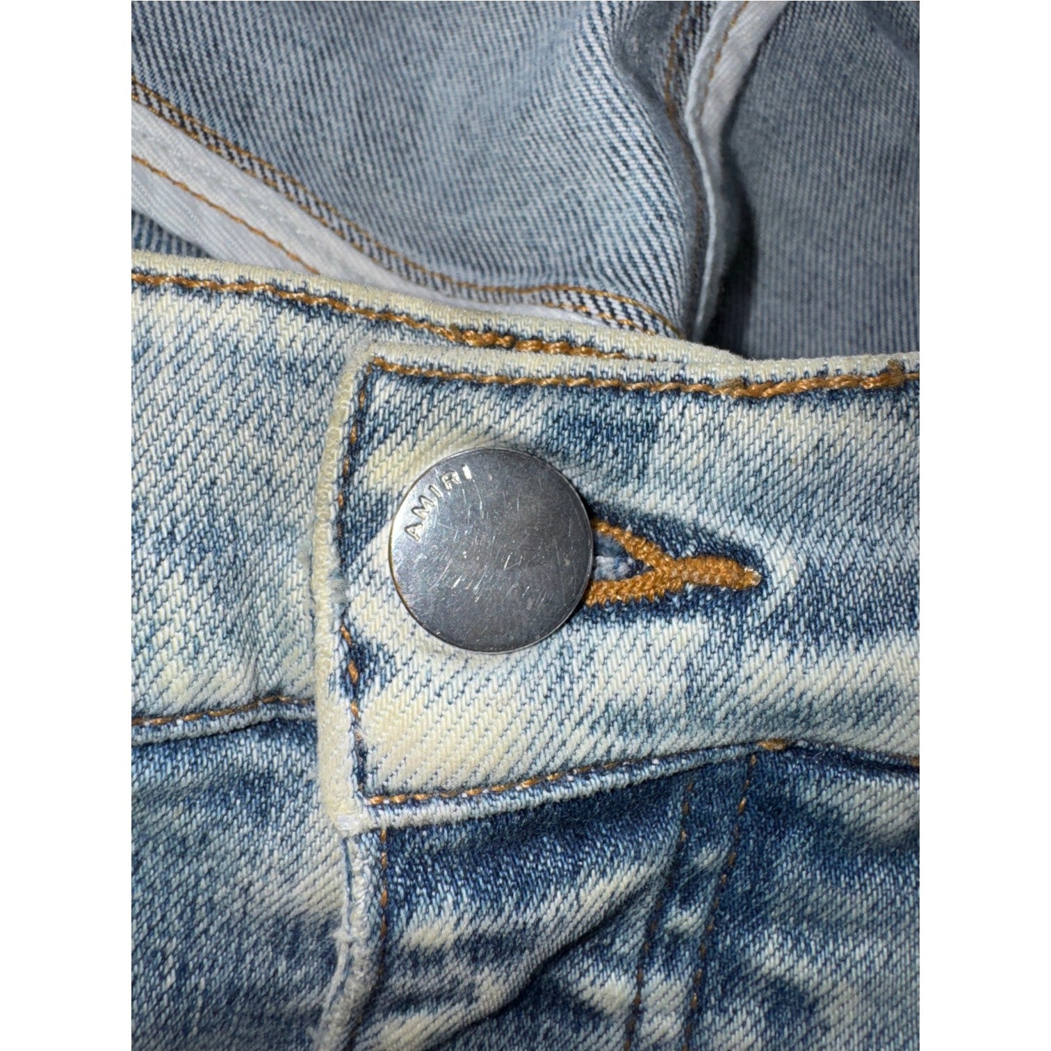 Amiri Button Snap Flare Stacked Light Wash Jeans