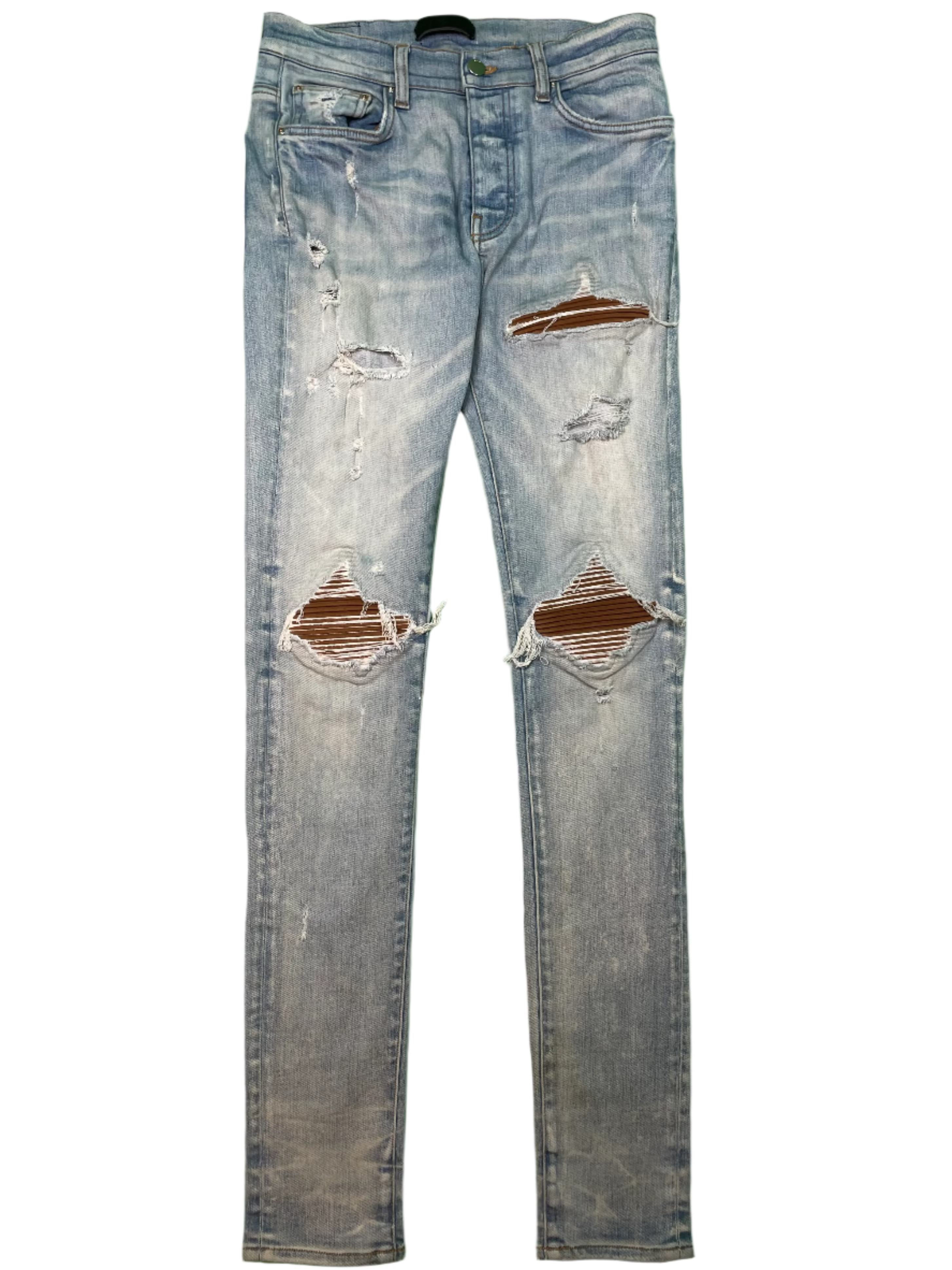 Amiri MX1 Brown Clay Patch Vintage Wash Blue Jeans