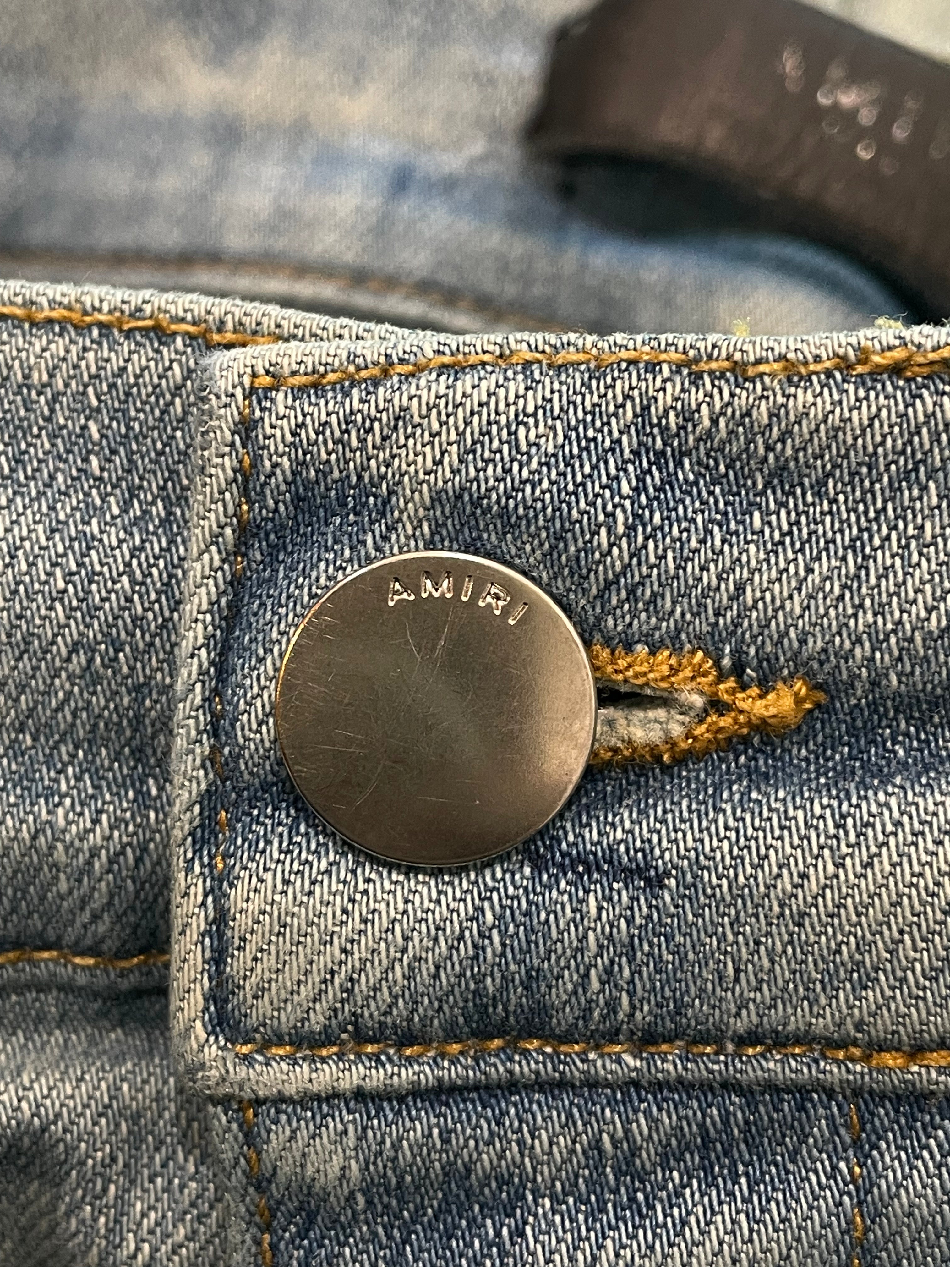 Amiri MX1 Brown Clay Patch Vintage Wash Blue Jeans