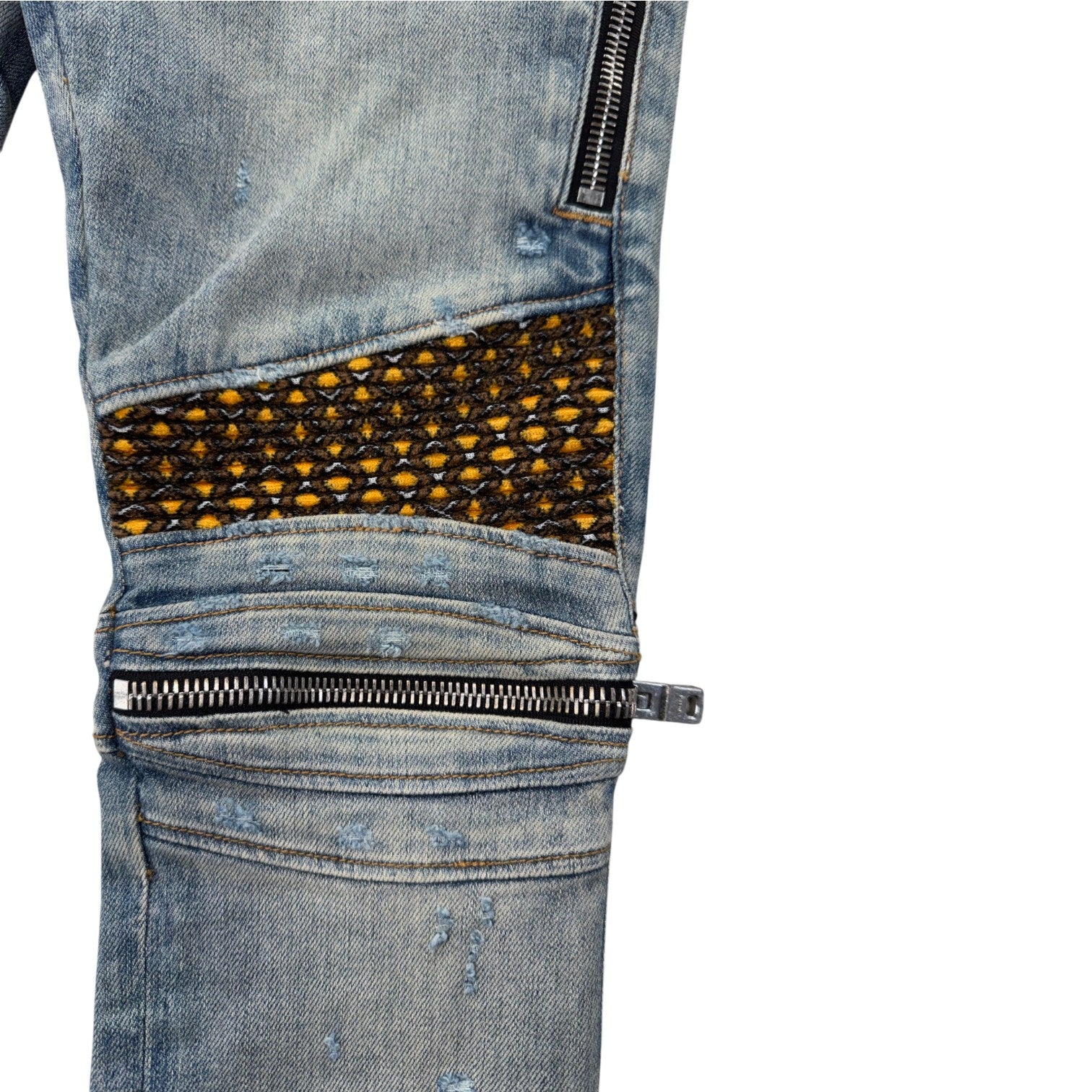 Amiri "MX2" Honeycomb Light Wash, Brown & Yellow Jeans