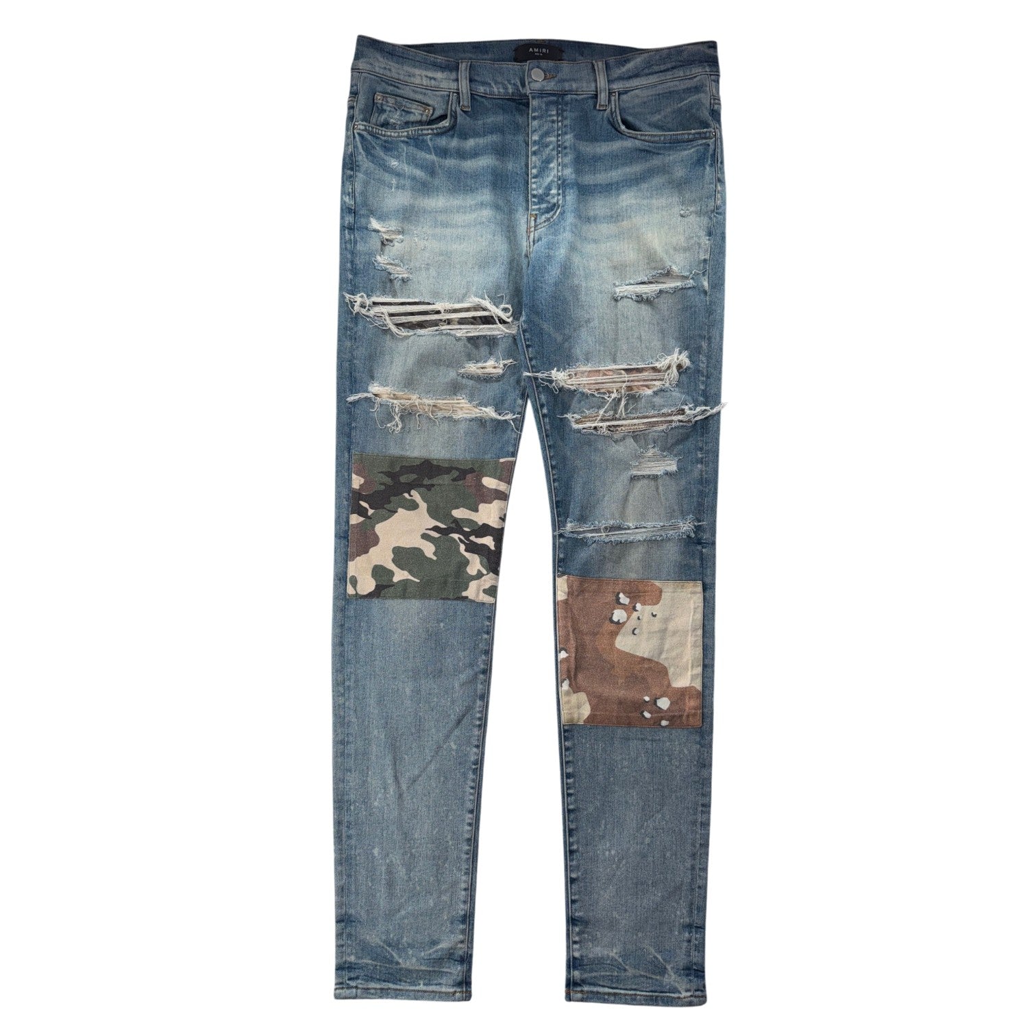 Amiri Desert Camo Patchwork Light Wash Jeans