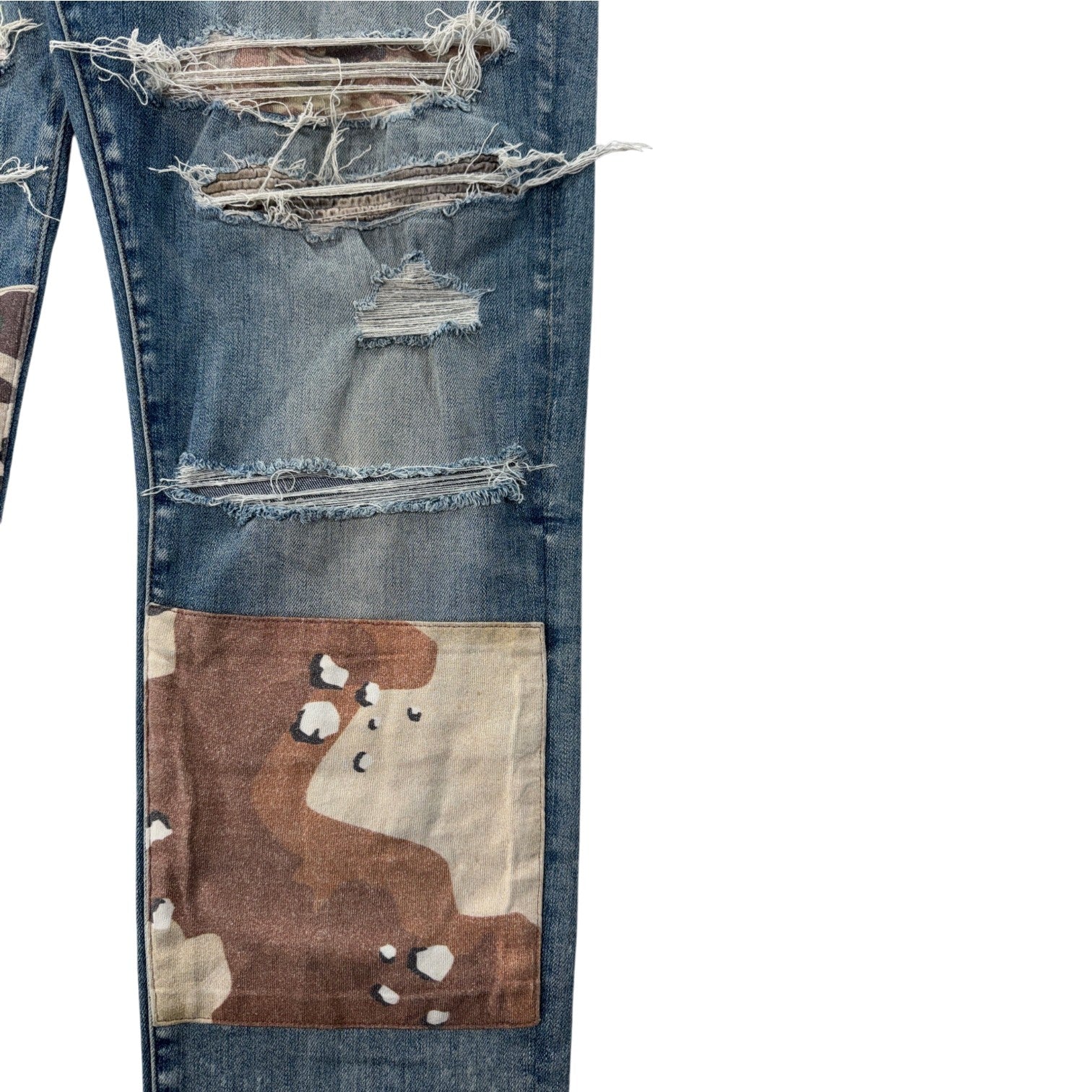 Amiri Desert Camo Patchwork Light Wash Jeans