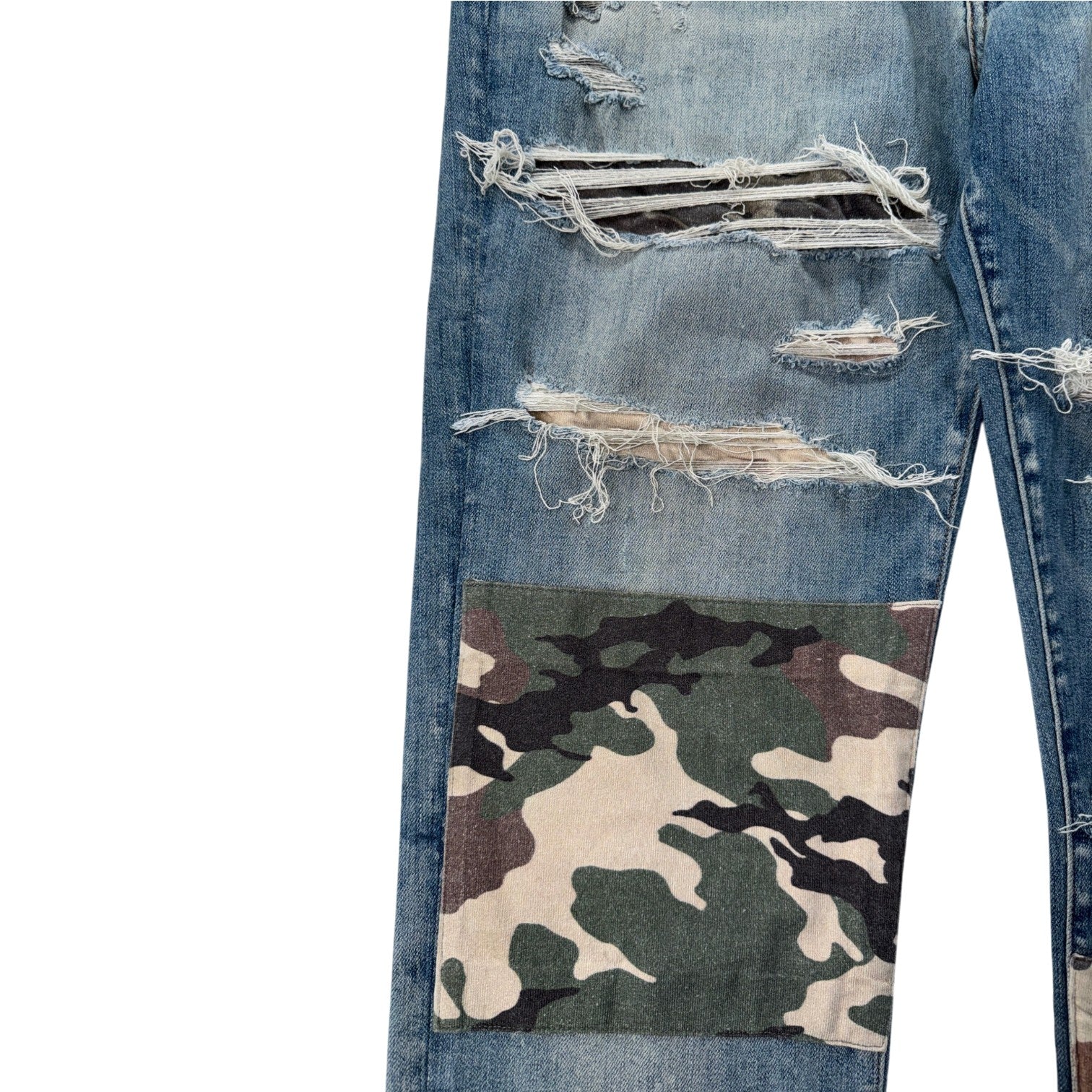 Amiri Desert Camo Patchwork Light Wash Jeans