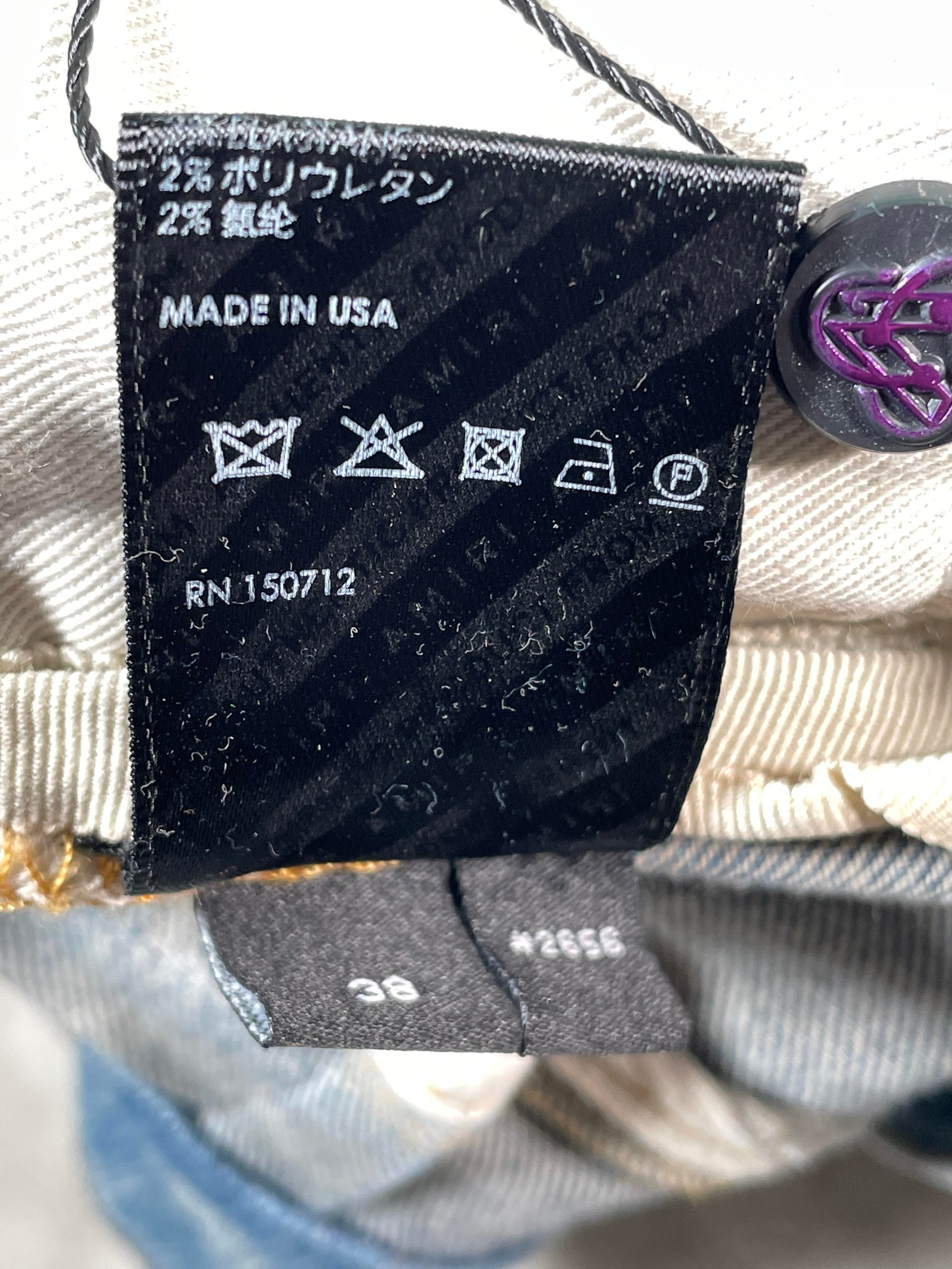 Amiri MX2 Blue & Orange Plaid Patch Light Wash Jeans