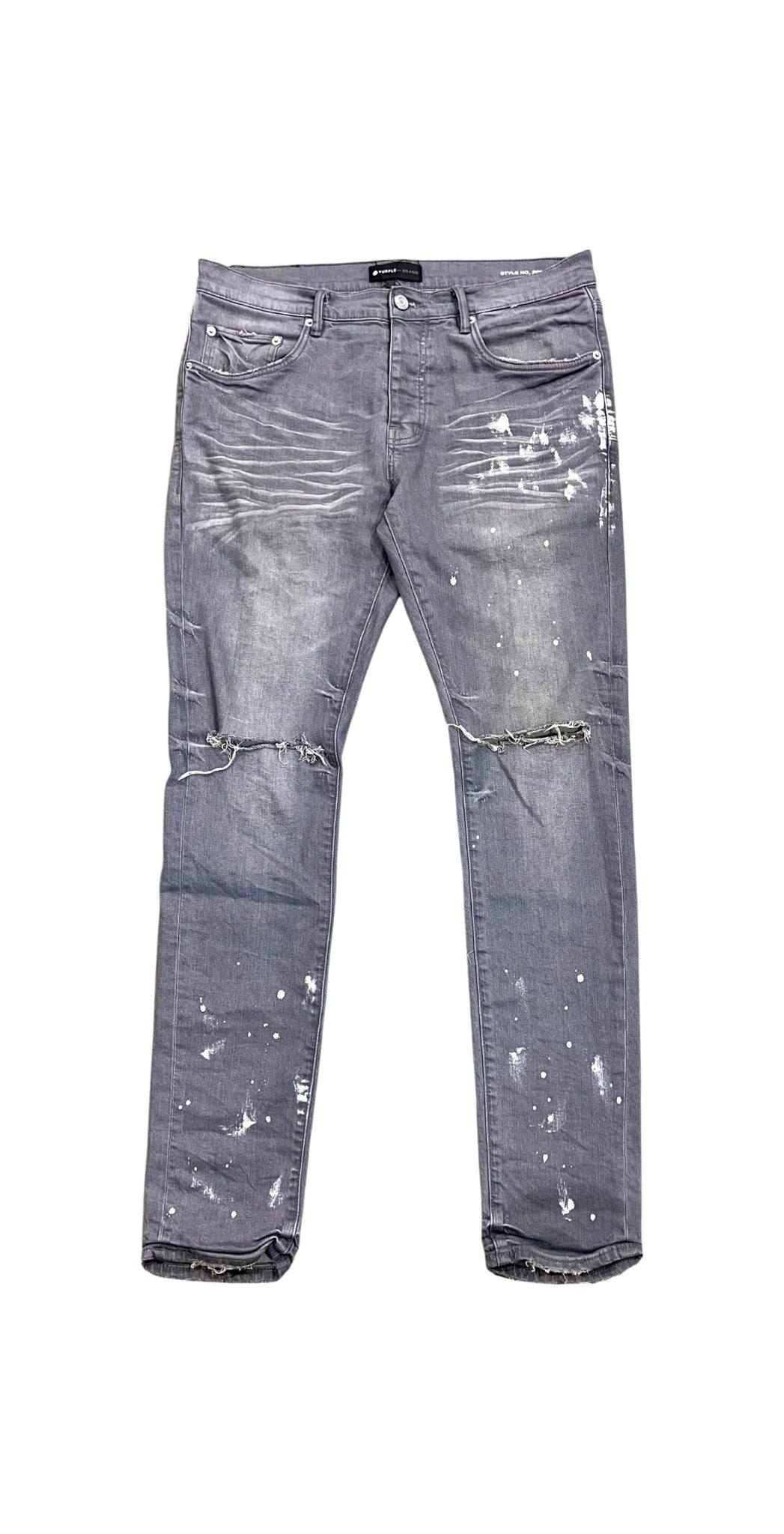 Purple Brand Splatter Ripped Grey & White Jeans