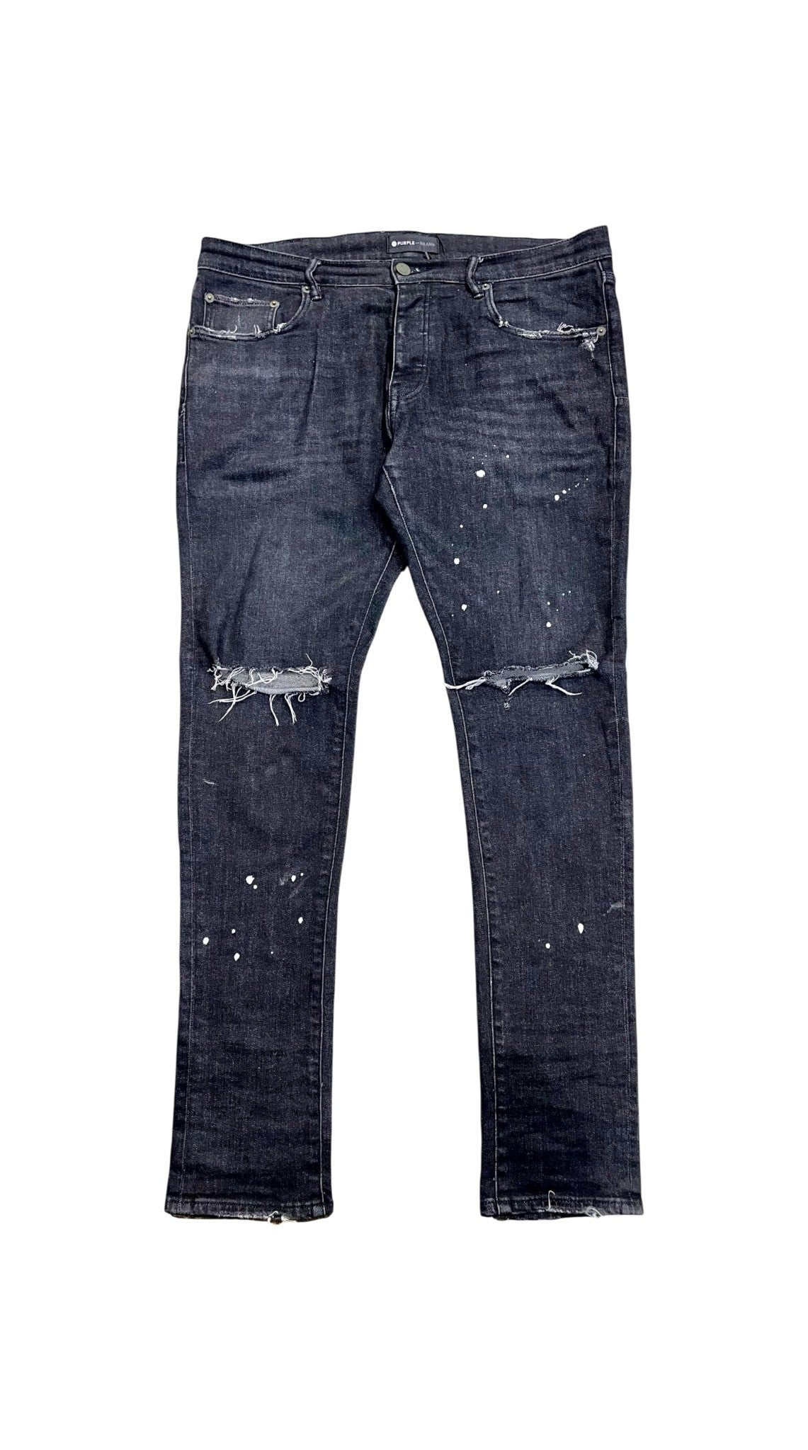 Purple Brand Splatter Ripped Black Wash Jeans