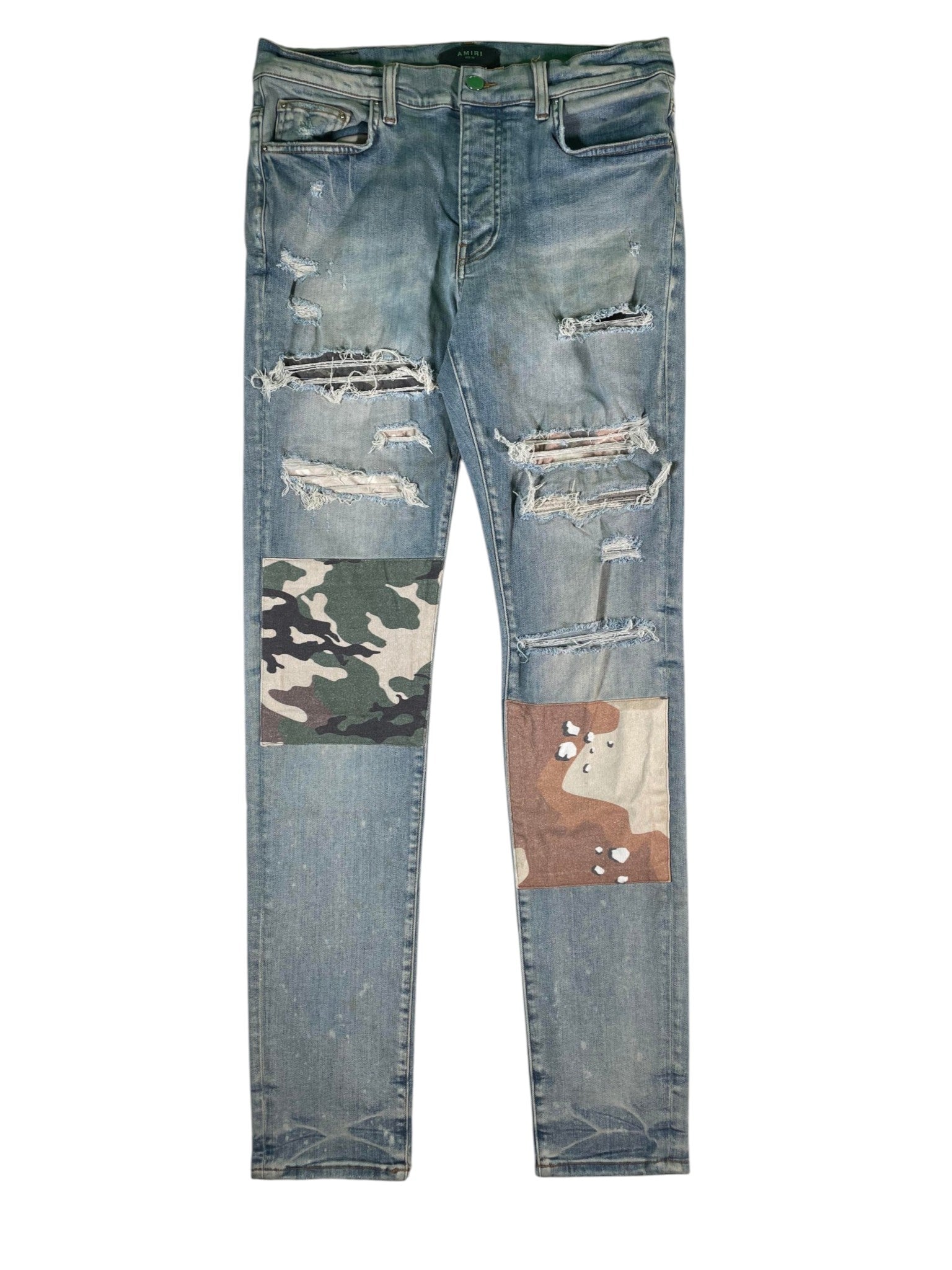 Amiri Desert Camo Patchwork Light Wash Jeans