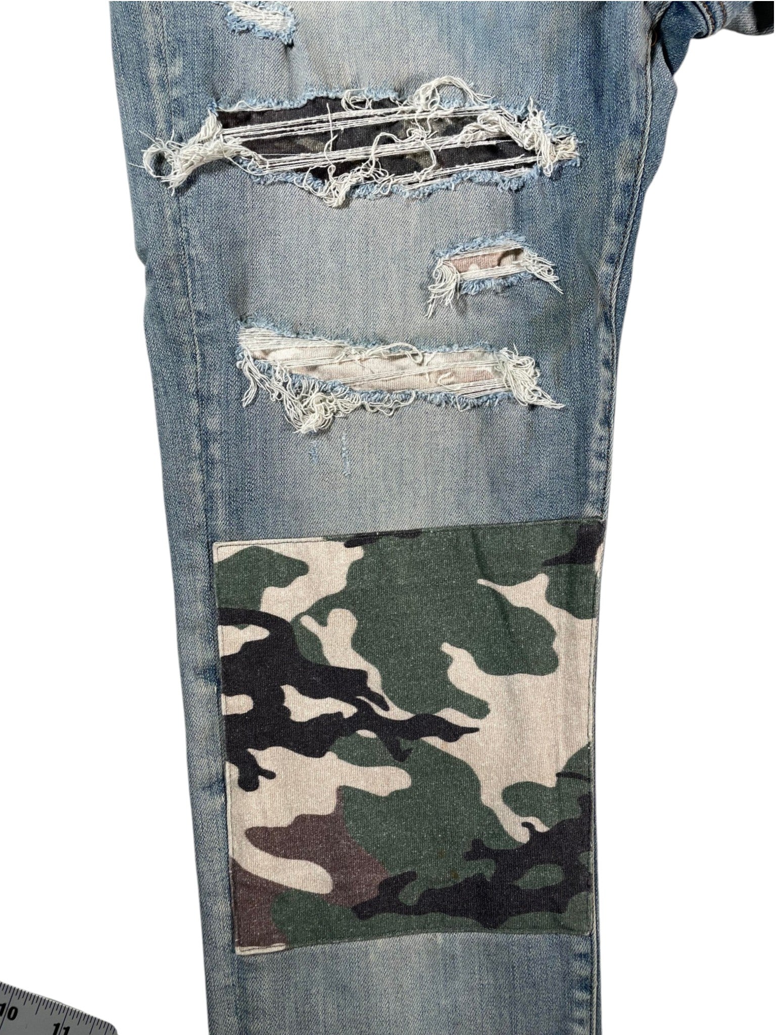 Amiri Desert Camo Patchwork Light Wash Jeans