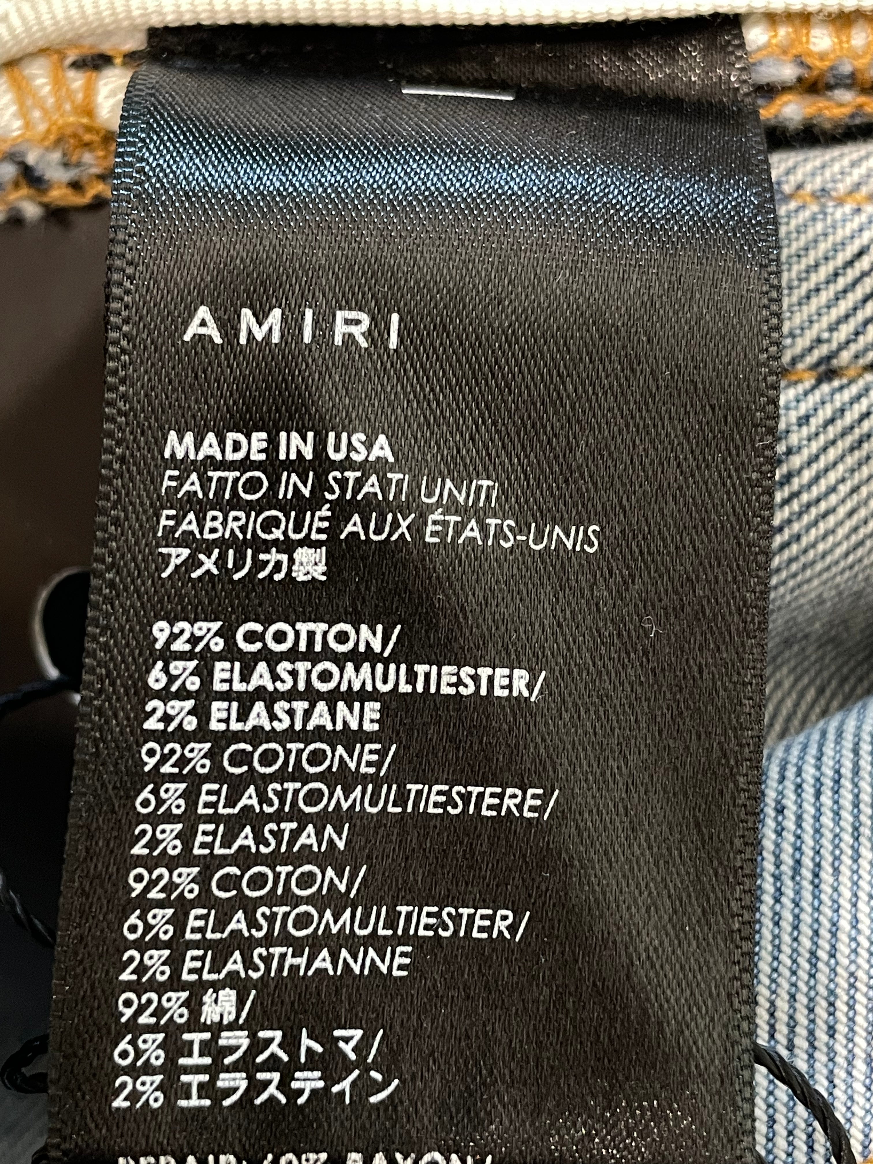 Amiri MX2 Brown Paisley Patch Light Wash Blue Jeans