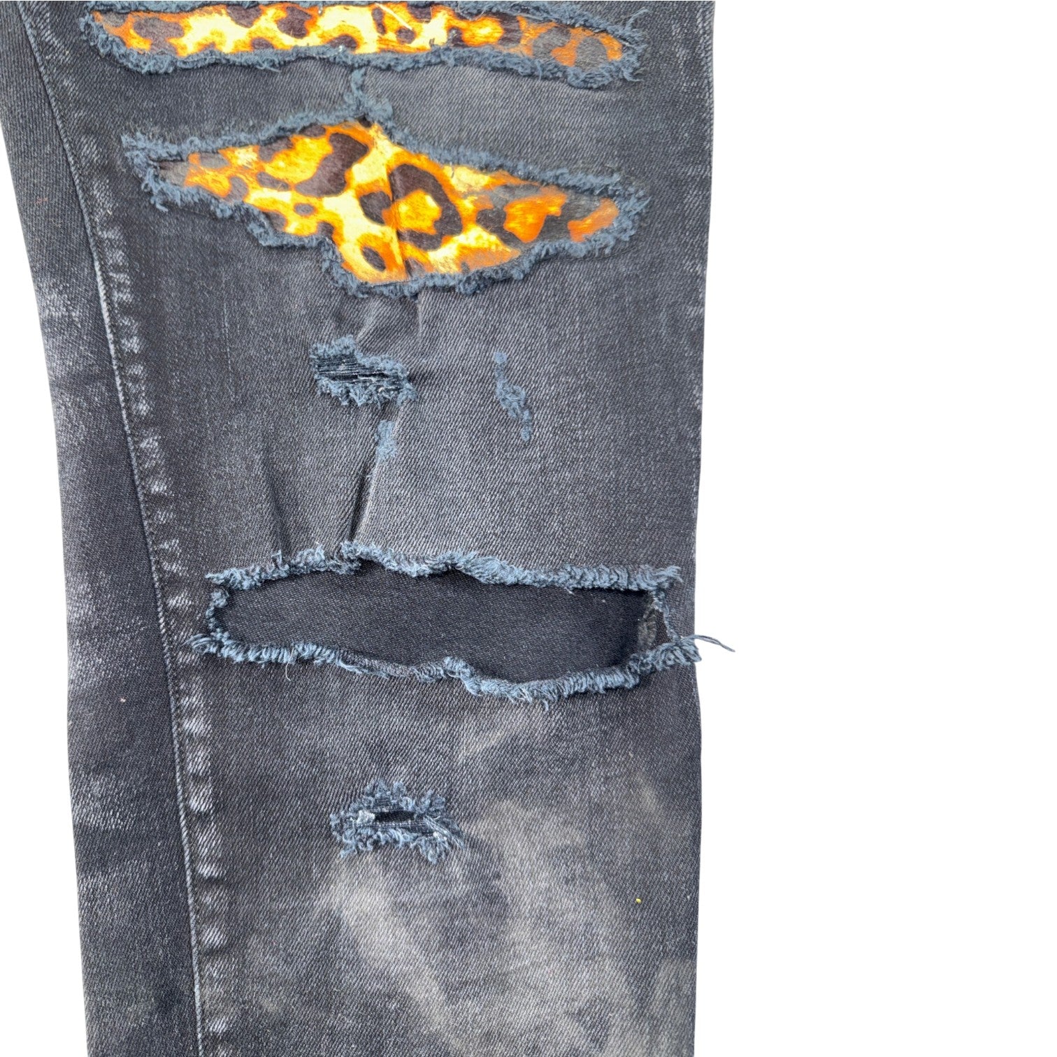 Amiri Cheetah Thrasher Black Jeans