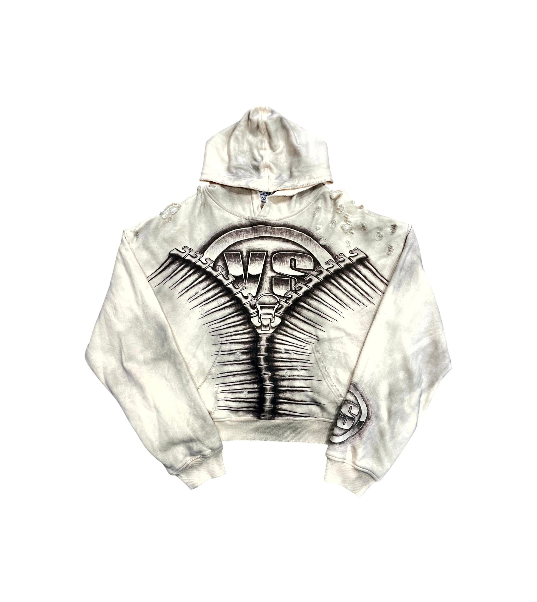 Vale "Thermal Lined Distressed" White & Black Hoodie