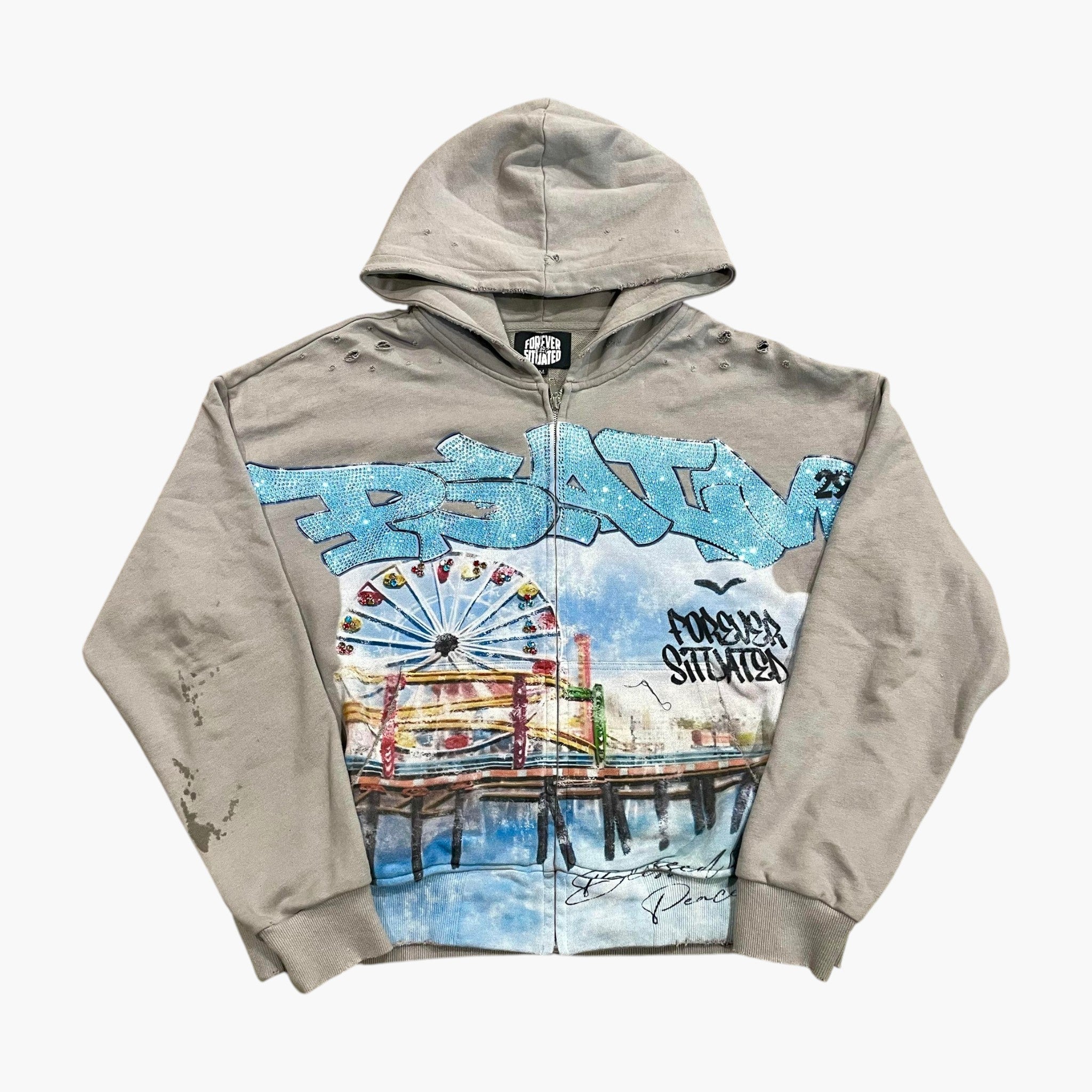 Forever Situated Grey & Baby Blue Rhinestone Hoodie
