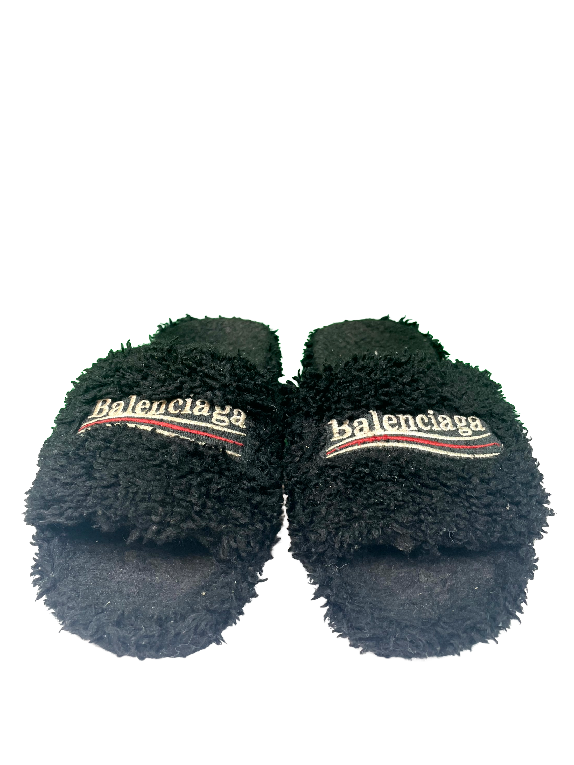 Balenciaga Campaign Logo Fur Black Slides