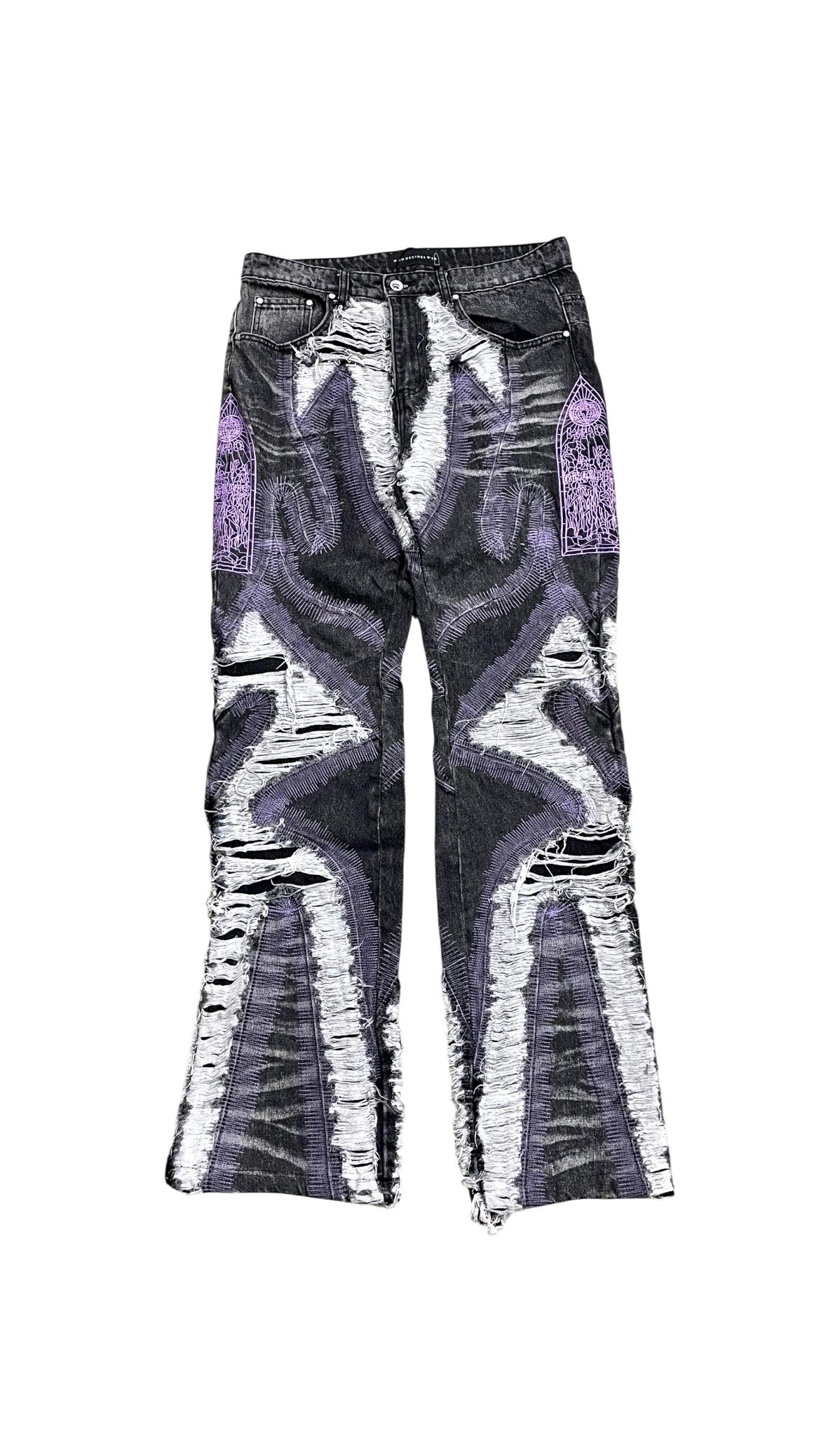 Who Decides War Distressed Black & Purple Jeans