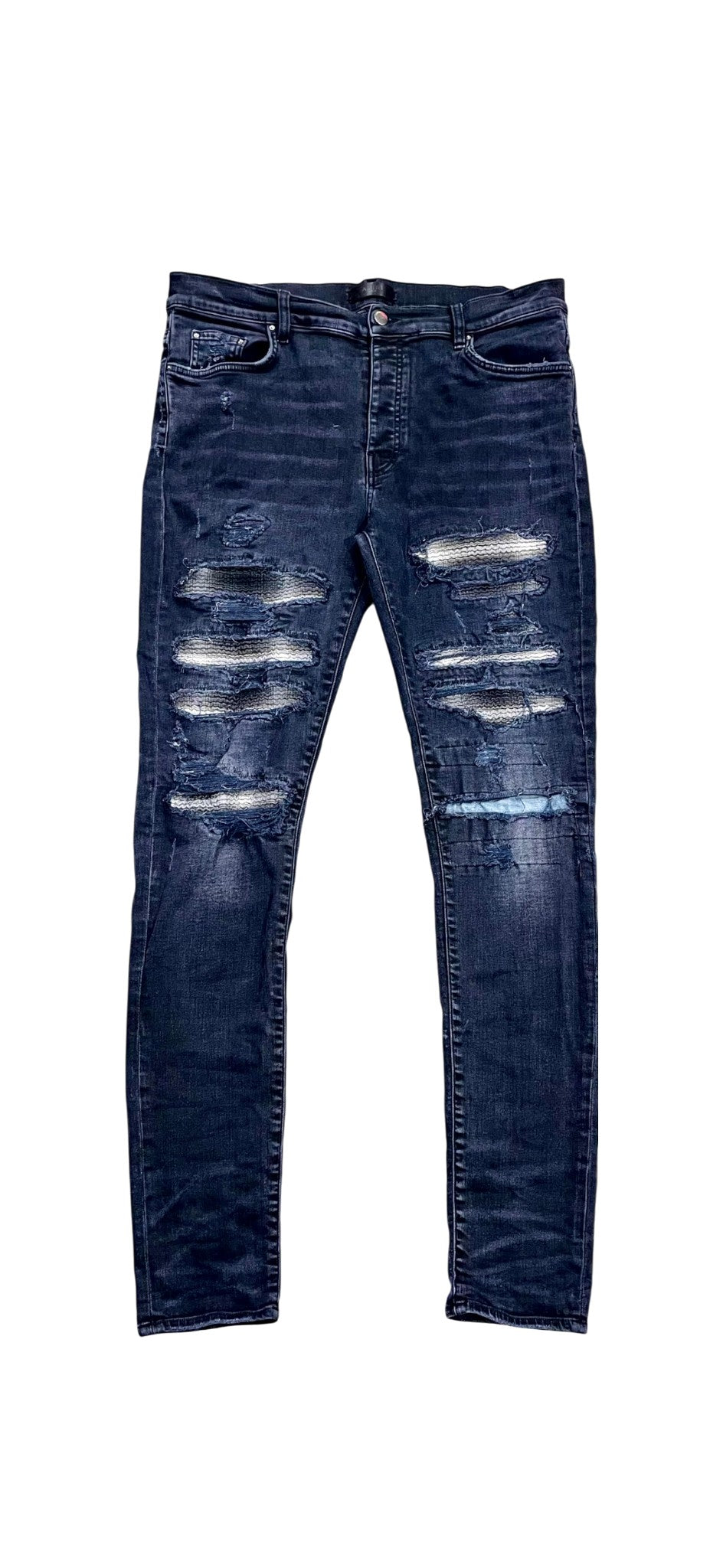 Amiri Plaid Thrasher Patch (Repaired) Black Wash Jeans