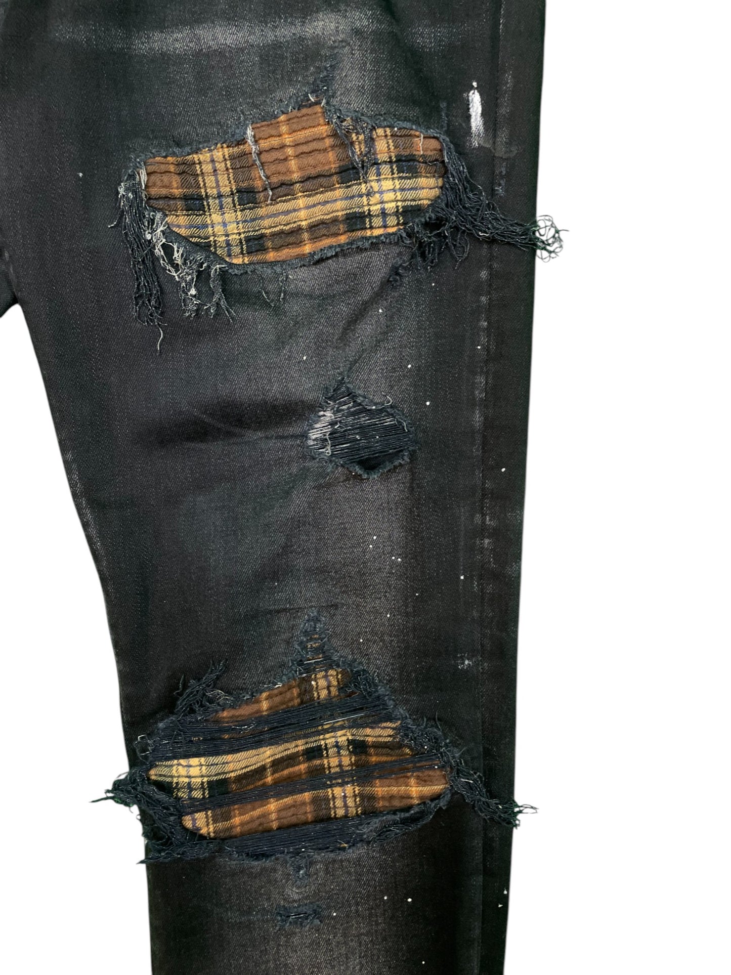 Amiri Brown Plaid Patch Black Jeans