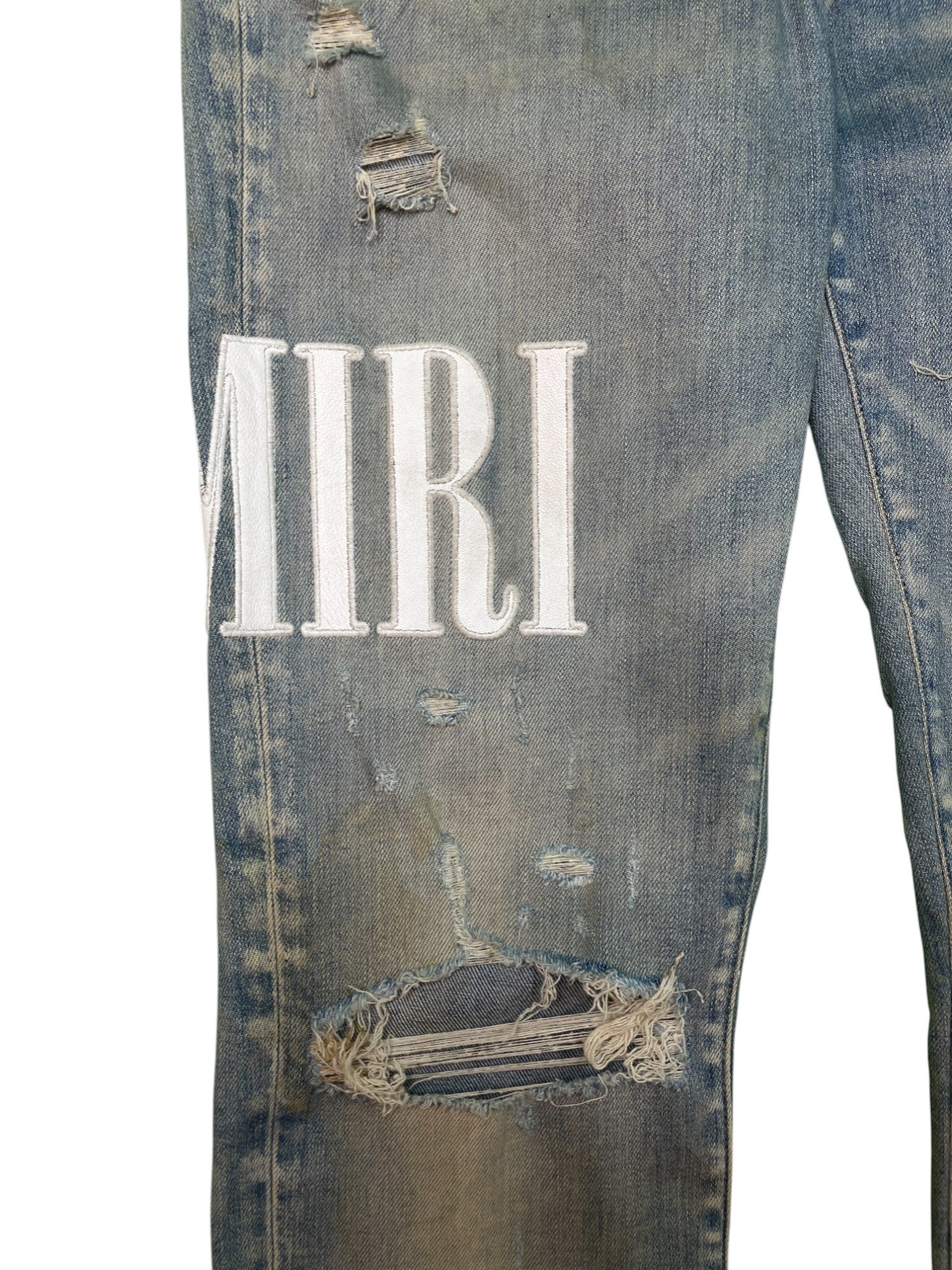 Amiri White Side Logo Light Wash Blue Jeans