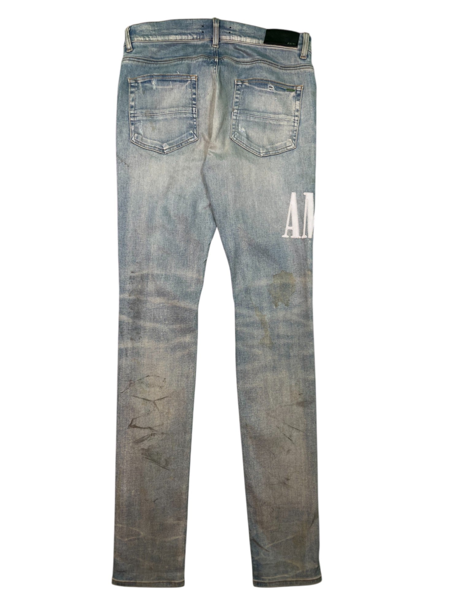 Amiri White Side Logo Light Wash Blue Jeans