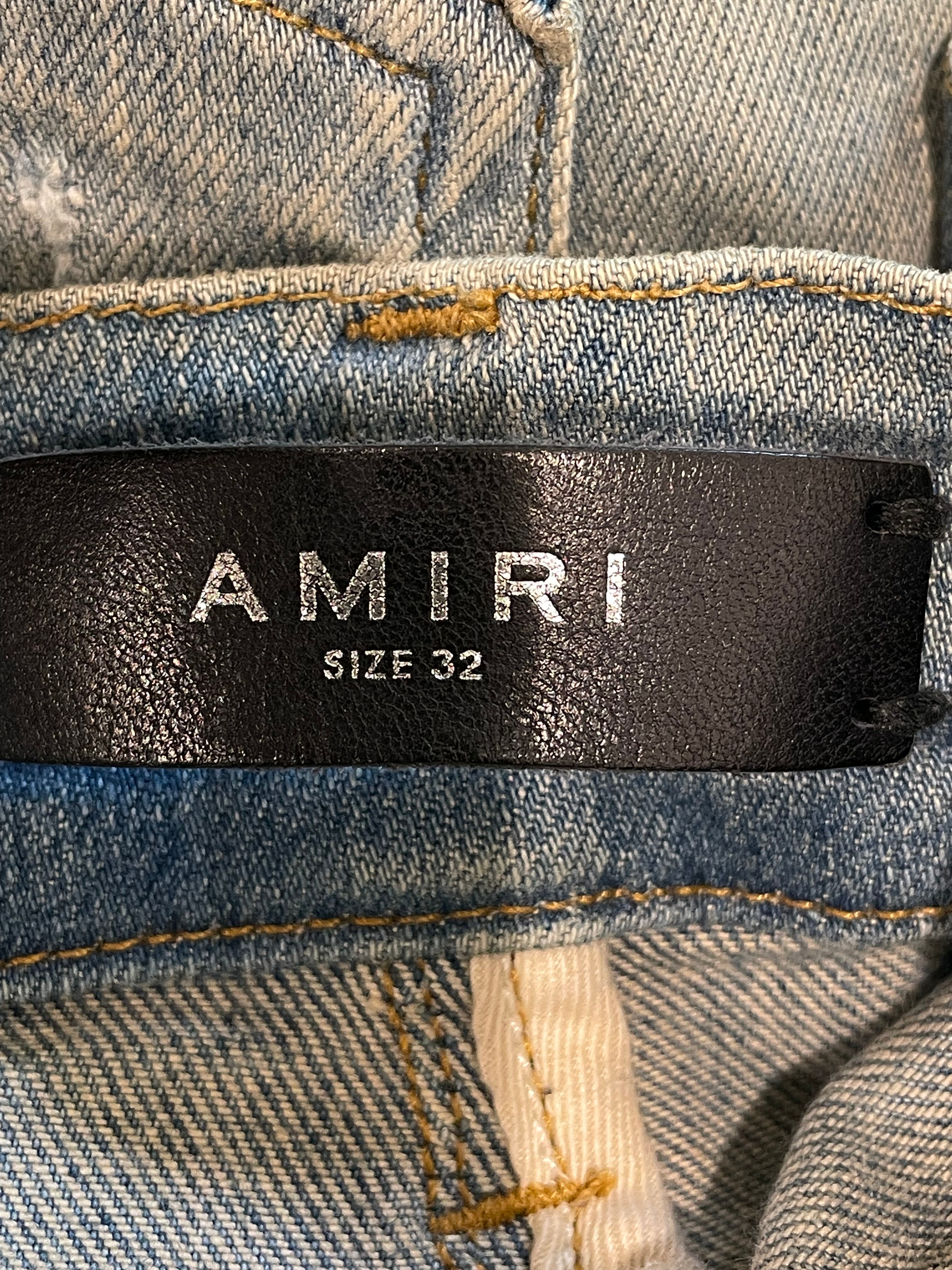 Amiri White Side Logo Light Wash Blue Jeans
