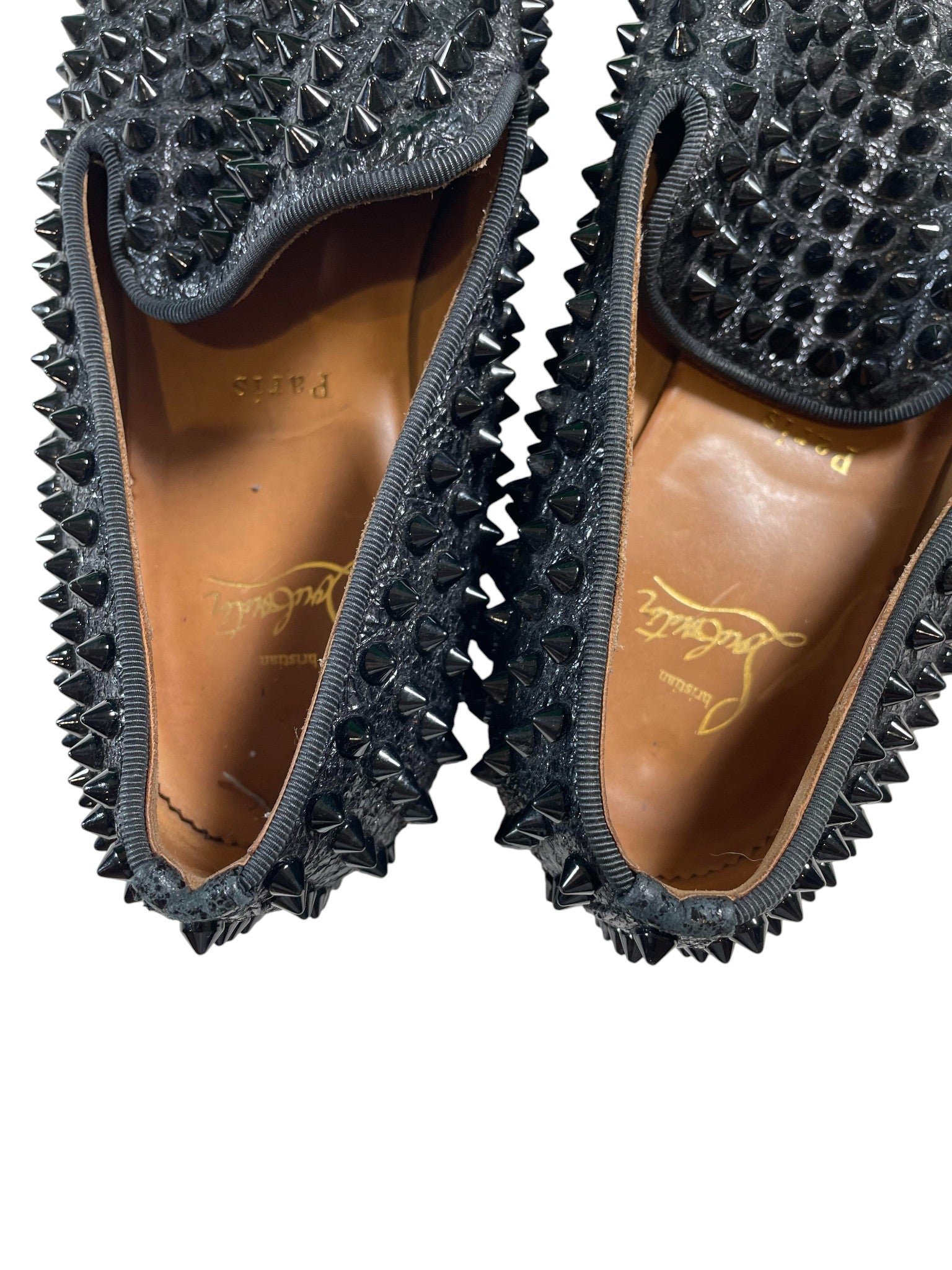 Christian Louboutin Black Spiked & Red Bottom Loafer