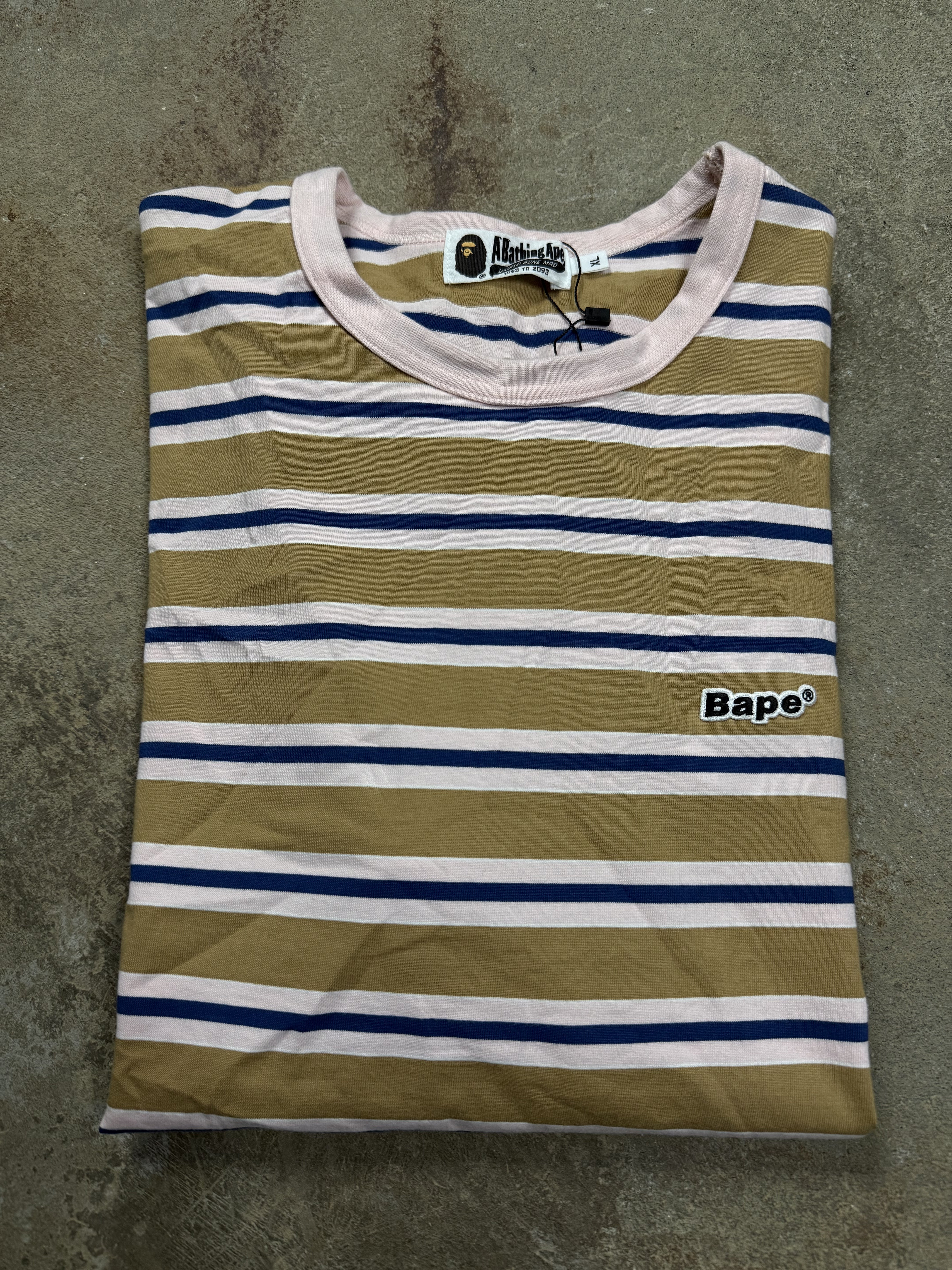 BAPE Striped Tee Tan Multi Used XL