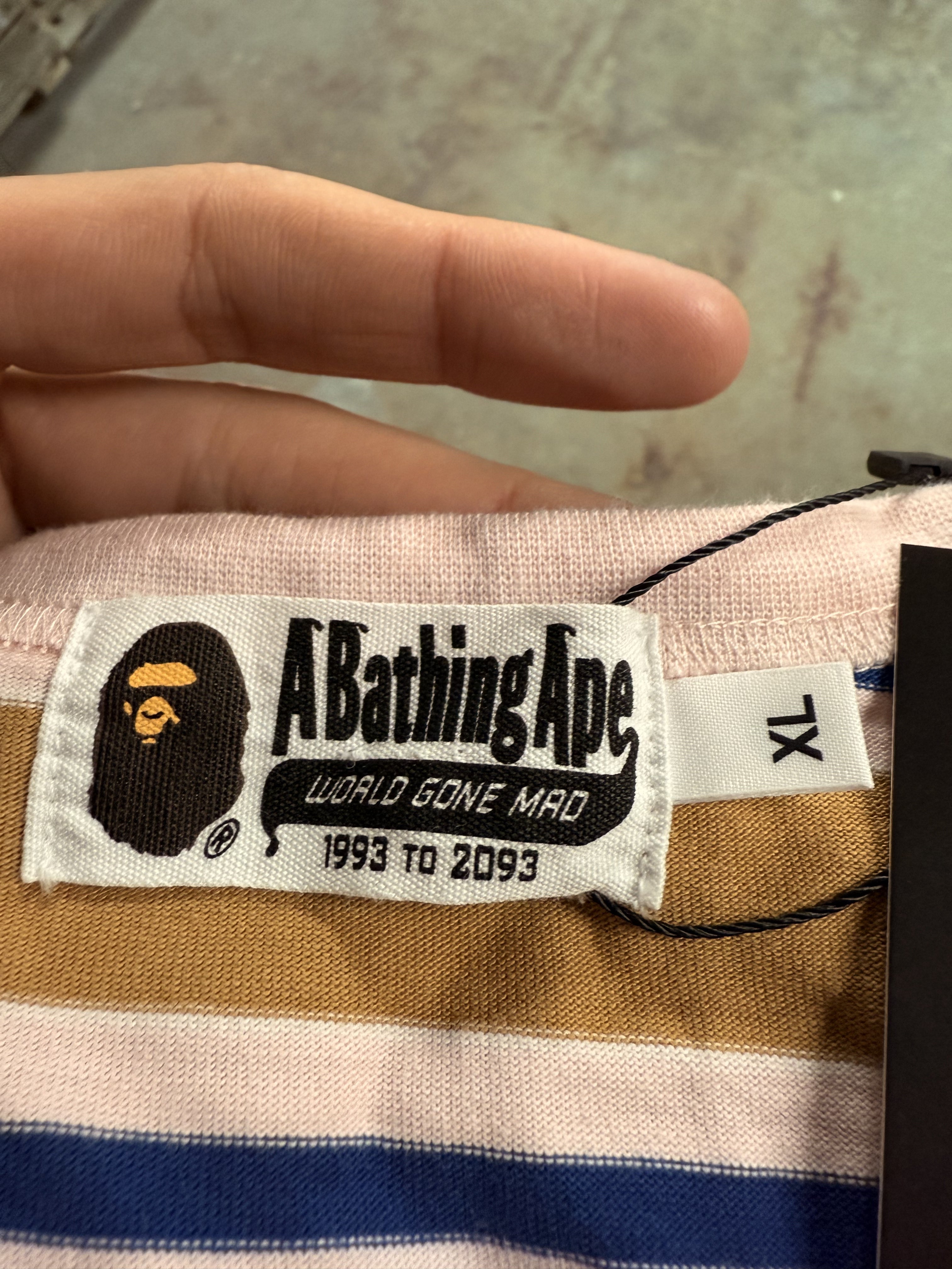BAPE Striped Tee Tan Multi Used XL